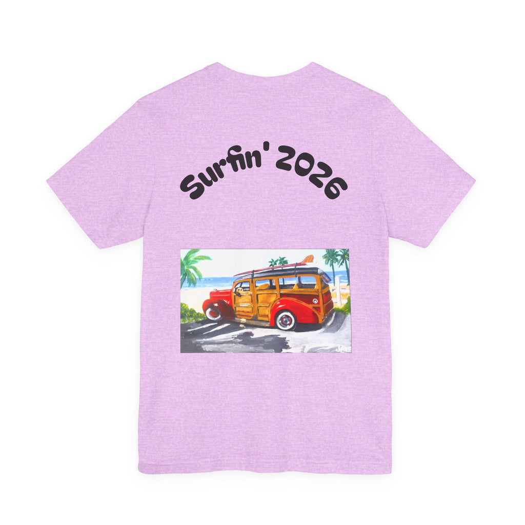 Surfin' 2026 Woody Station Wagon T-Shirt — Vintage Beach Surf Tee