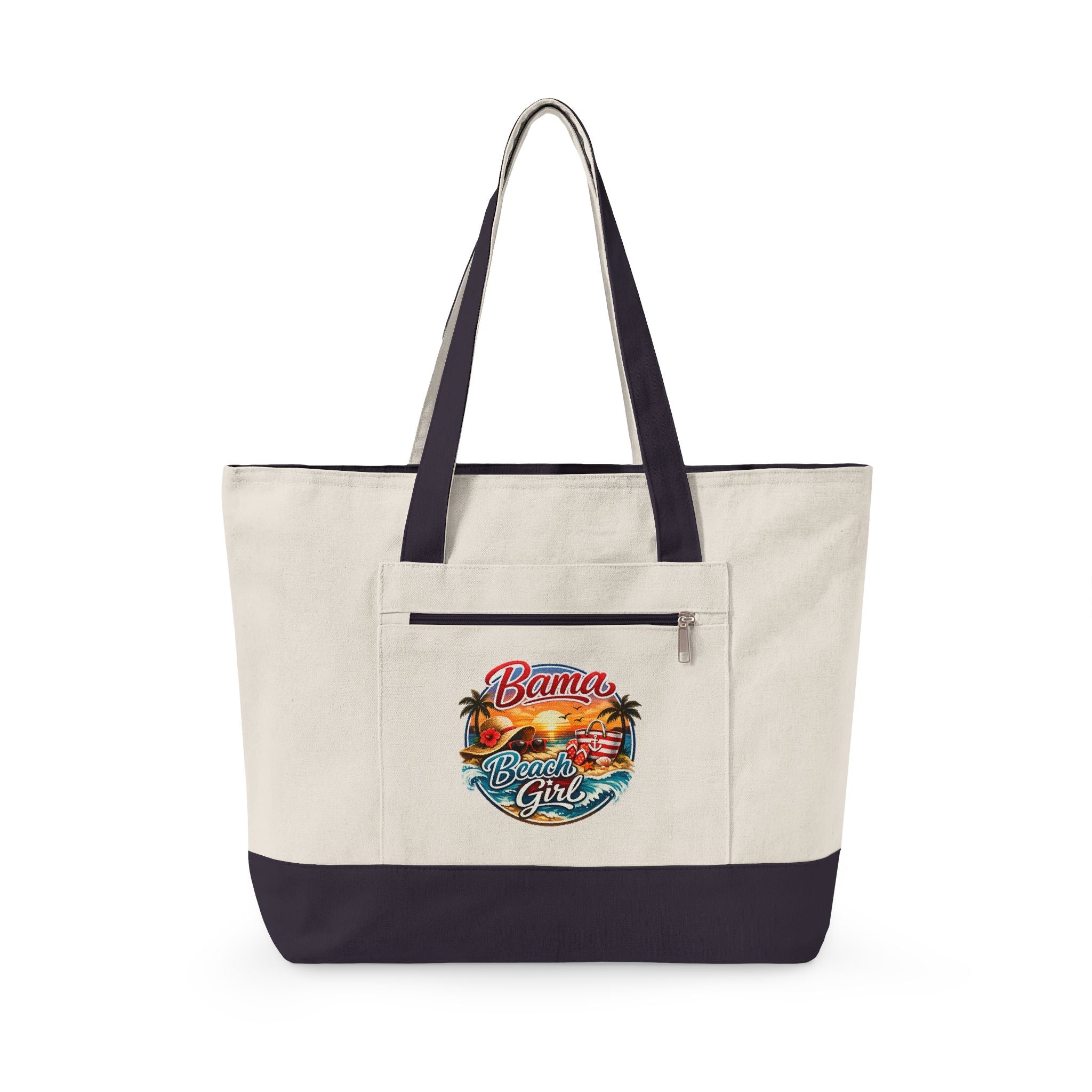 Canvas Tote Bag — Tropical Sunset Beach Design Zippered Tote