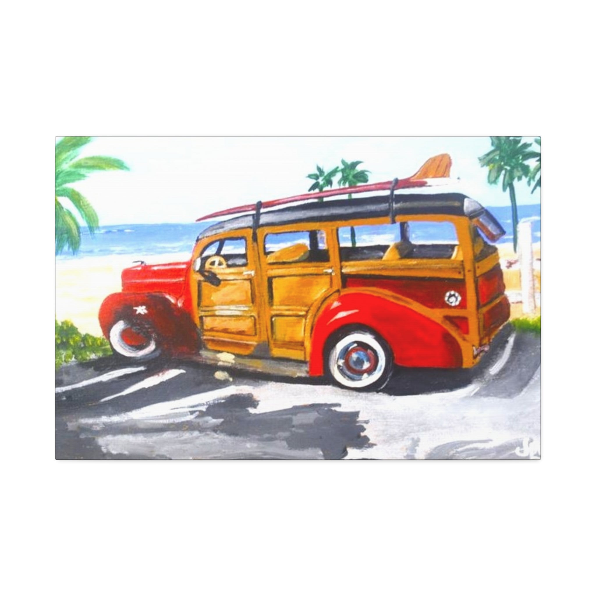 Vintage Surf Woody Canvas Print — Stretched 1.5" Beach Wall Art