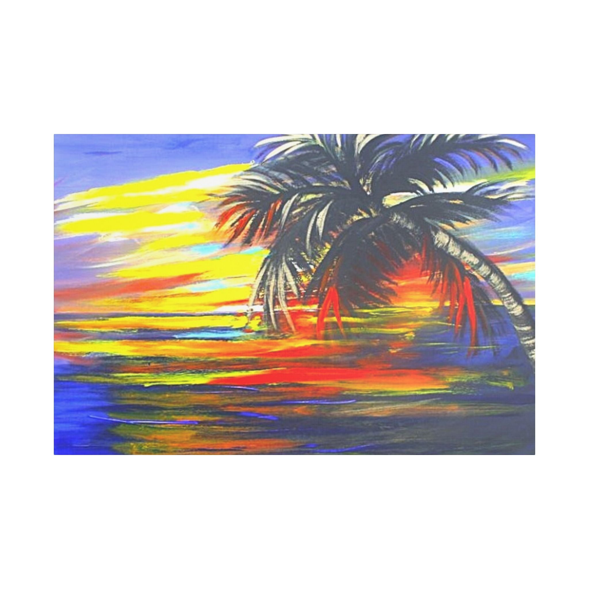 Tropical Sunset Palm Canvas Print — Vibrant Beach Landscape Wall Art