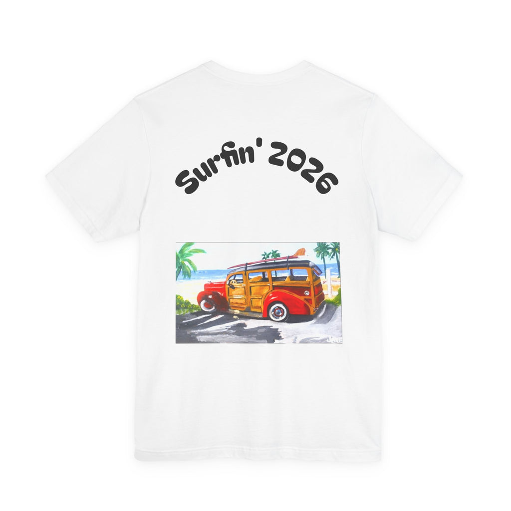 Surfin' 2026 Woody Station Wagon T-Shirt — Vintage Beach Surf Tee