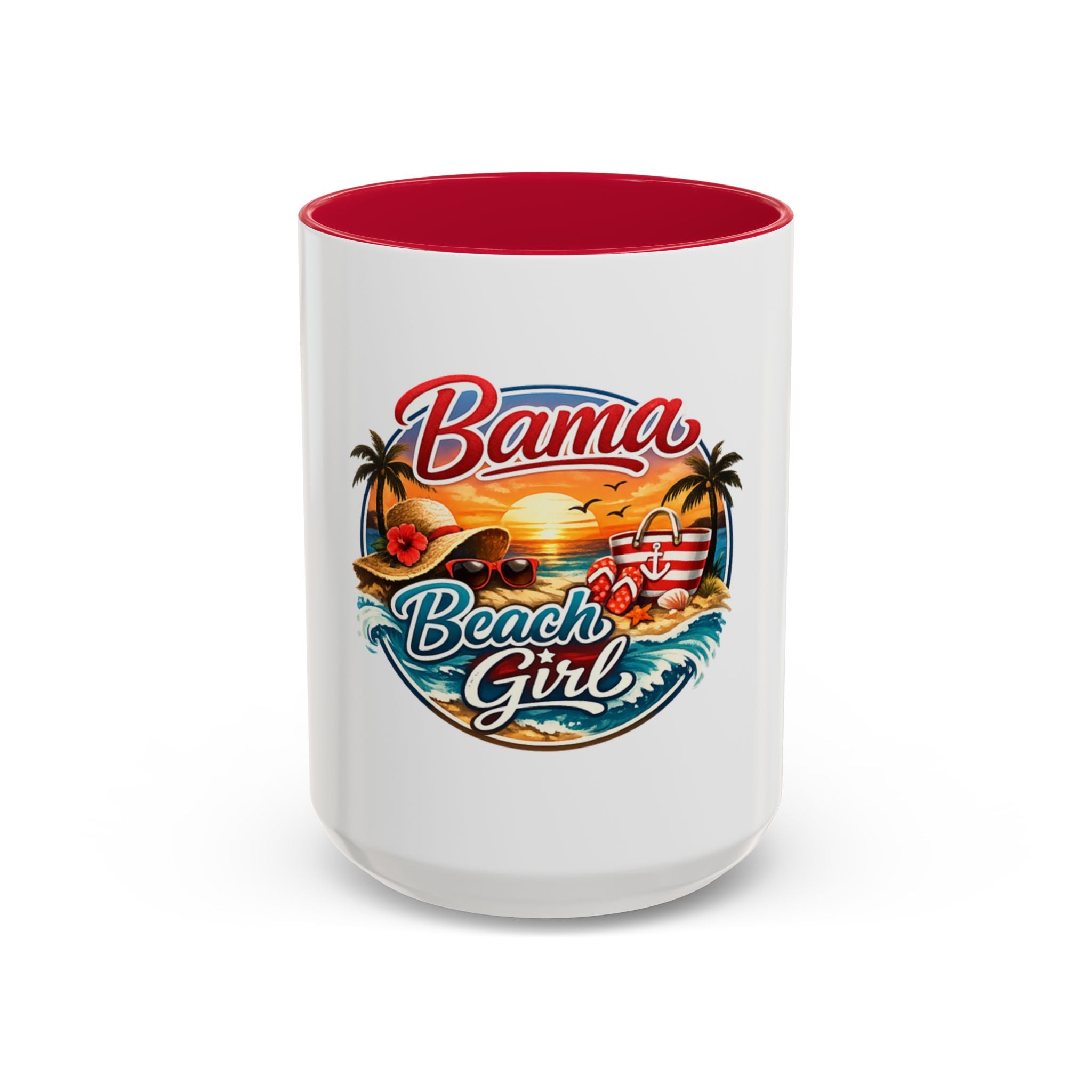 Bama Beach Girl Mug — Retro Tropical Sunset Coffee Cup (11oz & 15oz)