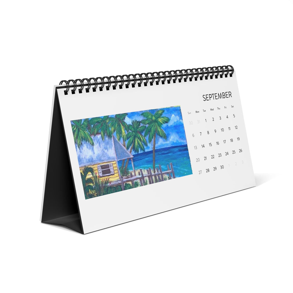 2026 Desktop Calendar - Grid Monthly Desk Calendar with Tropical Art