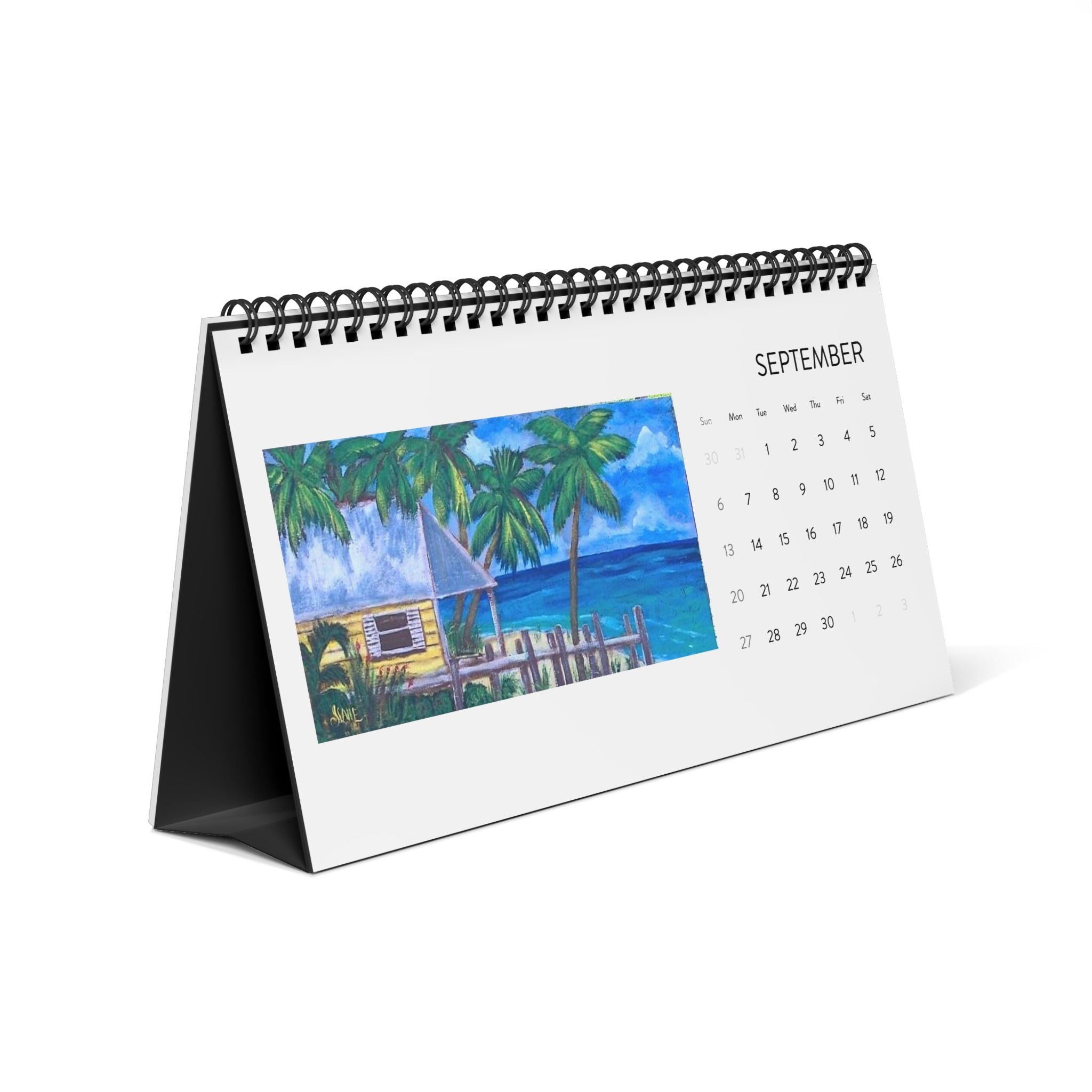2026 Desktop Calendar - Grid Monthly Desk Calendar with Tropical Art