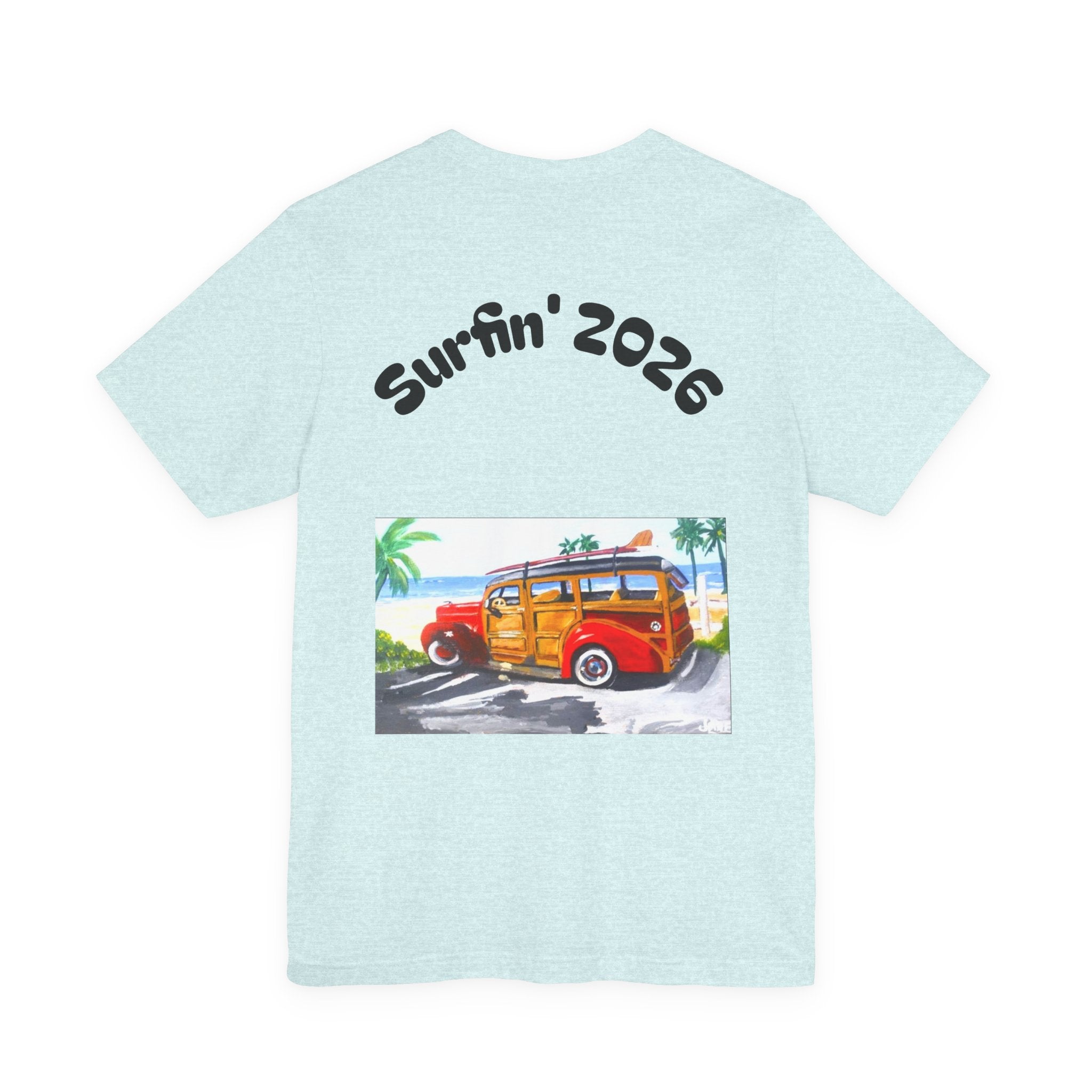 Surfin' 2026 Woody Station Wagon T-Shirt — Vintage Beach Surf Tee