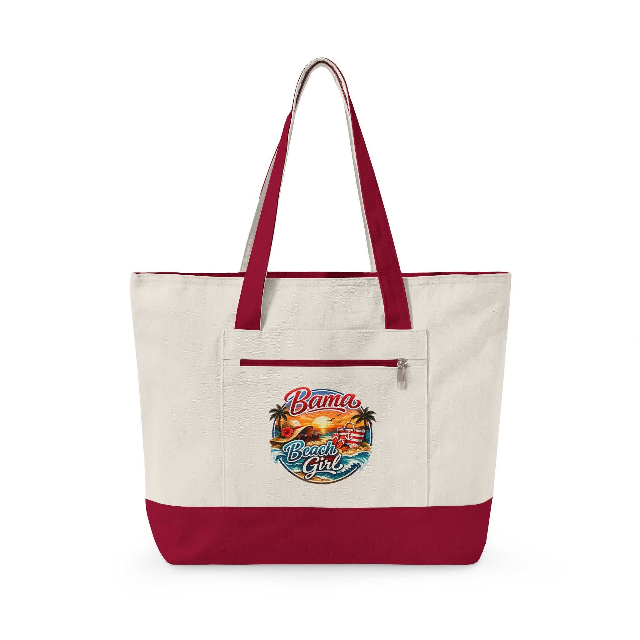 Canvas Tote Bag — Tropical Sunset Beach Design Zippered Tote