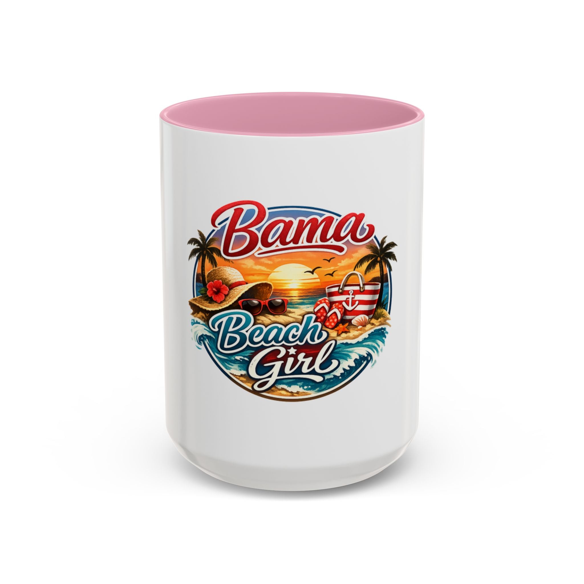 Bama Beach Girl Mug — Retro Tropical Sunset Coffee Cup (11oz & 15oz)