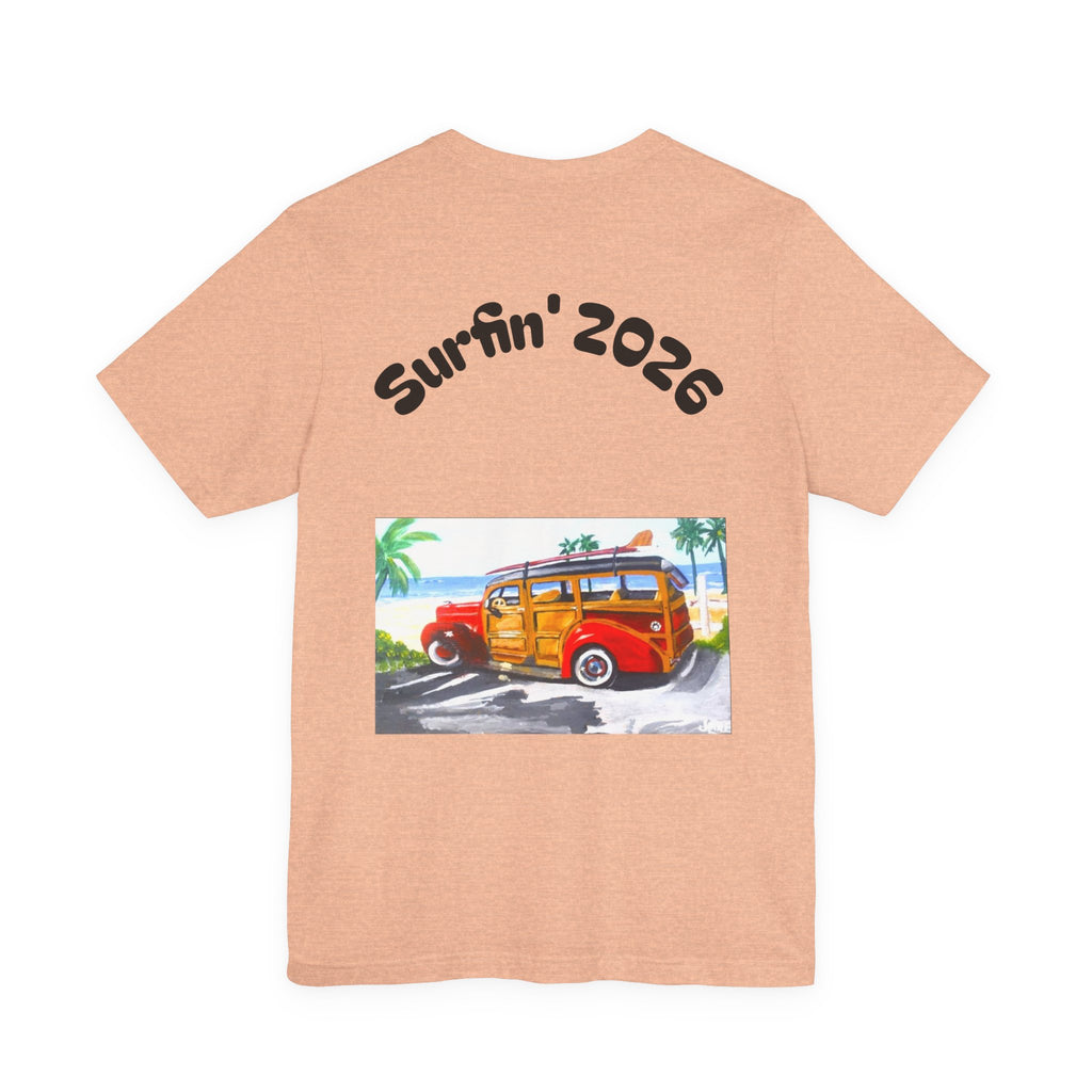 Surfin' 2026 Woody Station Wagon T-Shirt — Vintage Beach Surf Tee