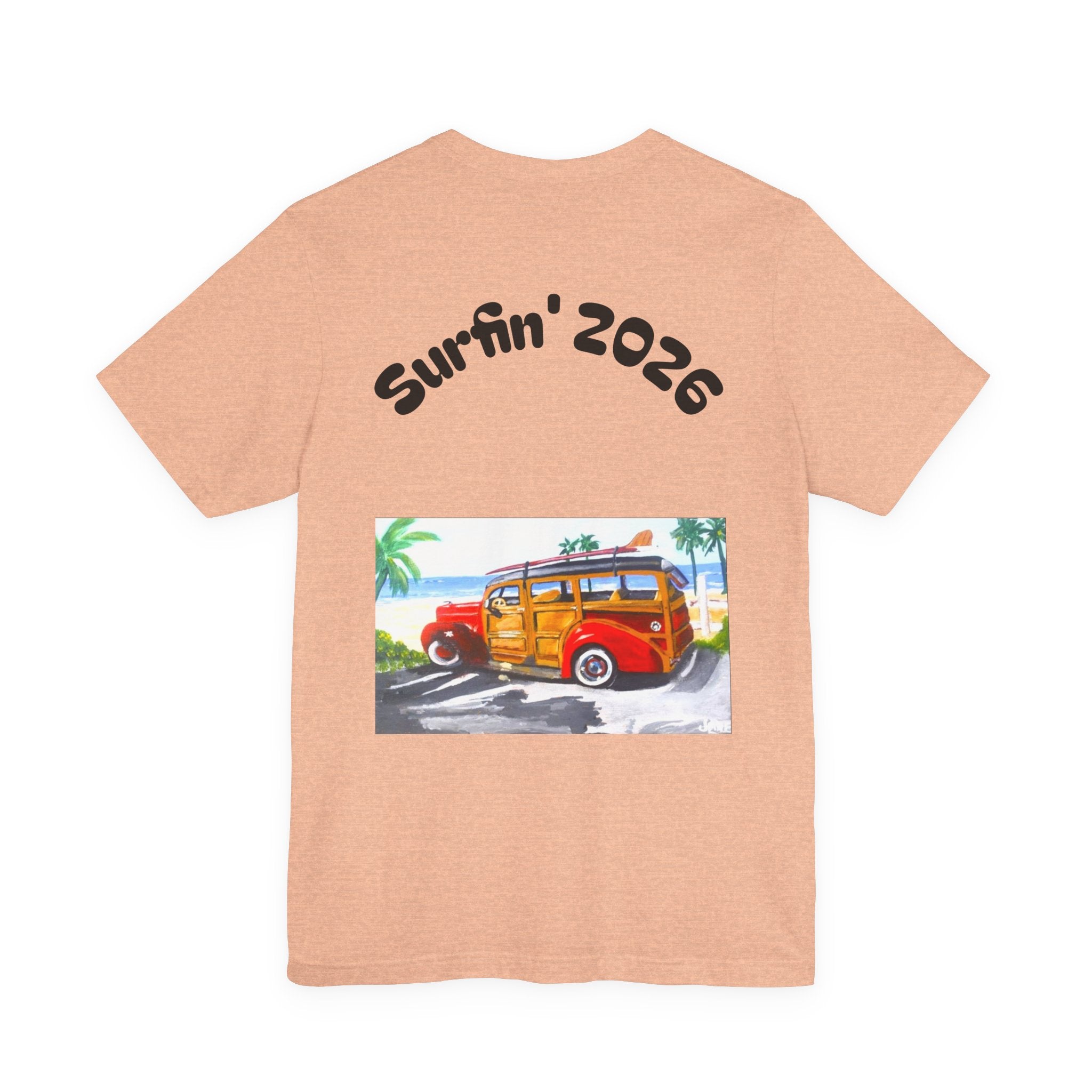 Surfin' 2026 Woody Station Wagon T-Shirt — Vintage Beach Surf Tee
