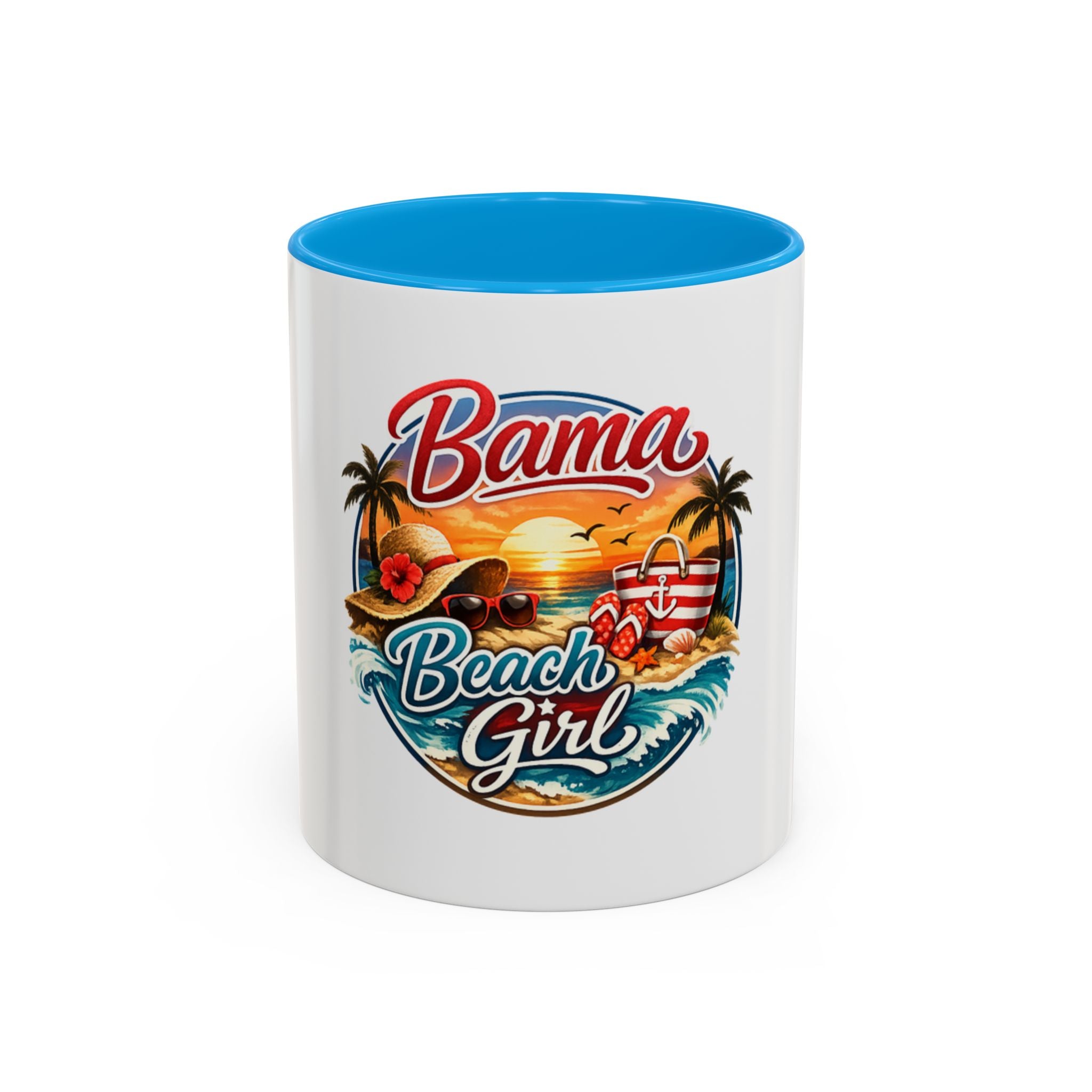 Bama Beach Girl Mug — Retro Tropical Sunset Coffee Cup (11oz & 15oz)