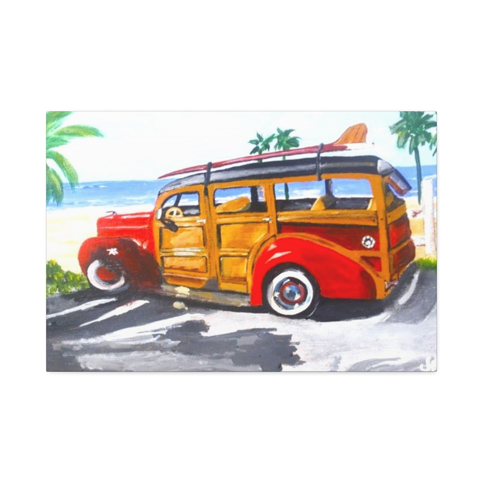 Vintage Surf Woody Canvas Print — Stretched 1.5" Beach Wall Art