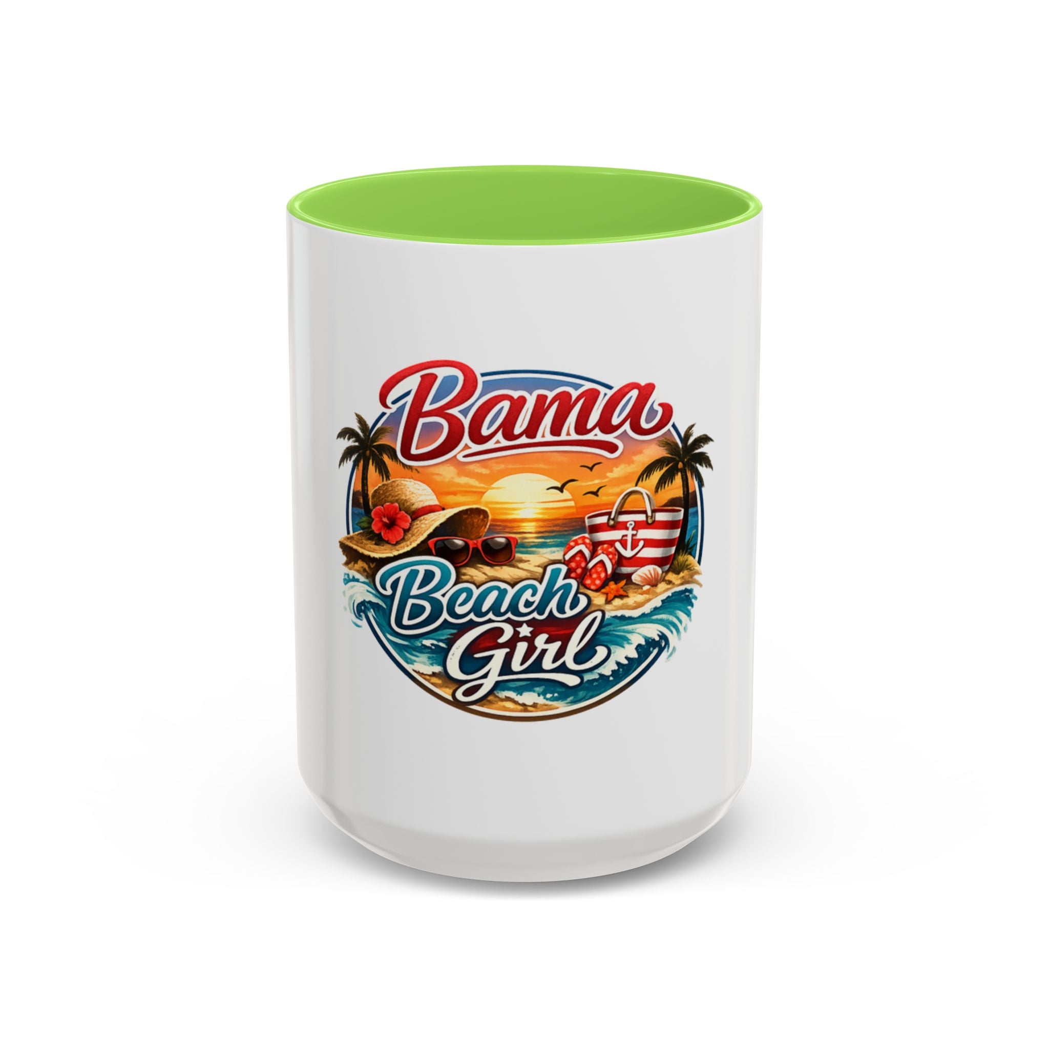 Bama Beach Girl Mug — Retro Tropical Sunset Coffee Cup (11oz & 15oz)