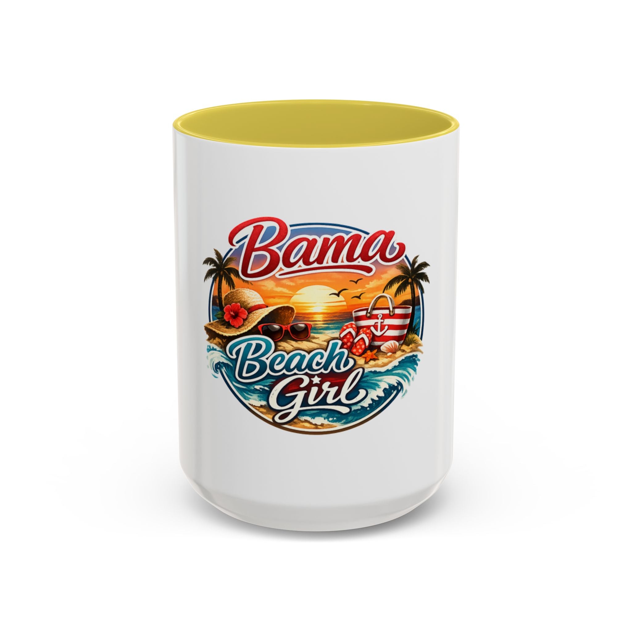 Bama Beach Girl Mug — Retro Tropical Sunset Coffee Cup (11oz & 15oz)