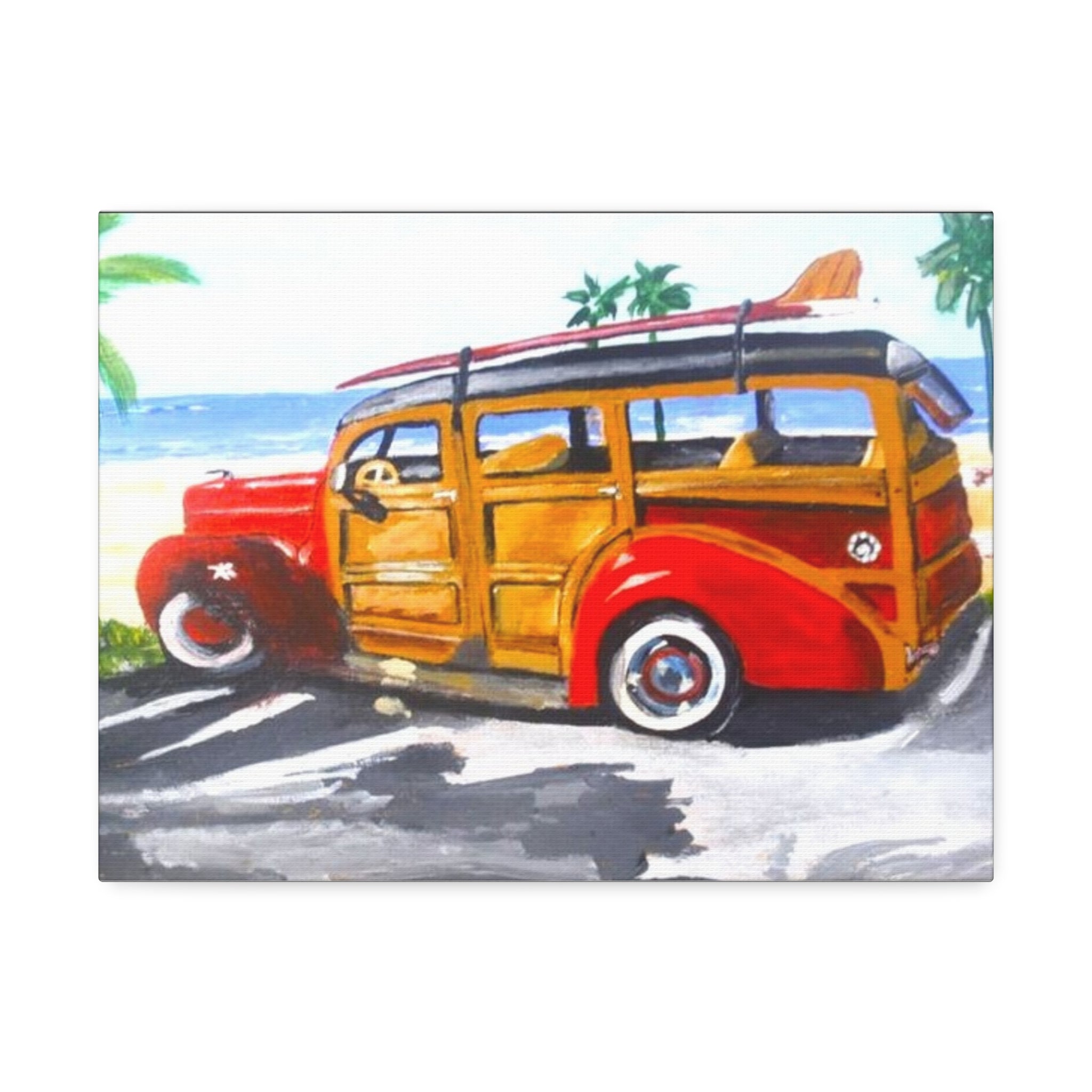 Vintage Surf Woody Canvas Print — Stretched 1.5" Beach Wall Art