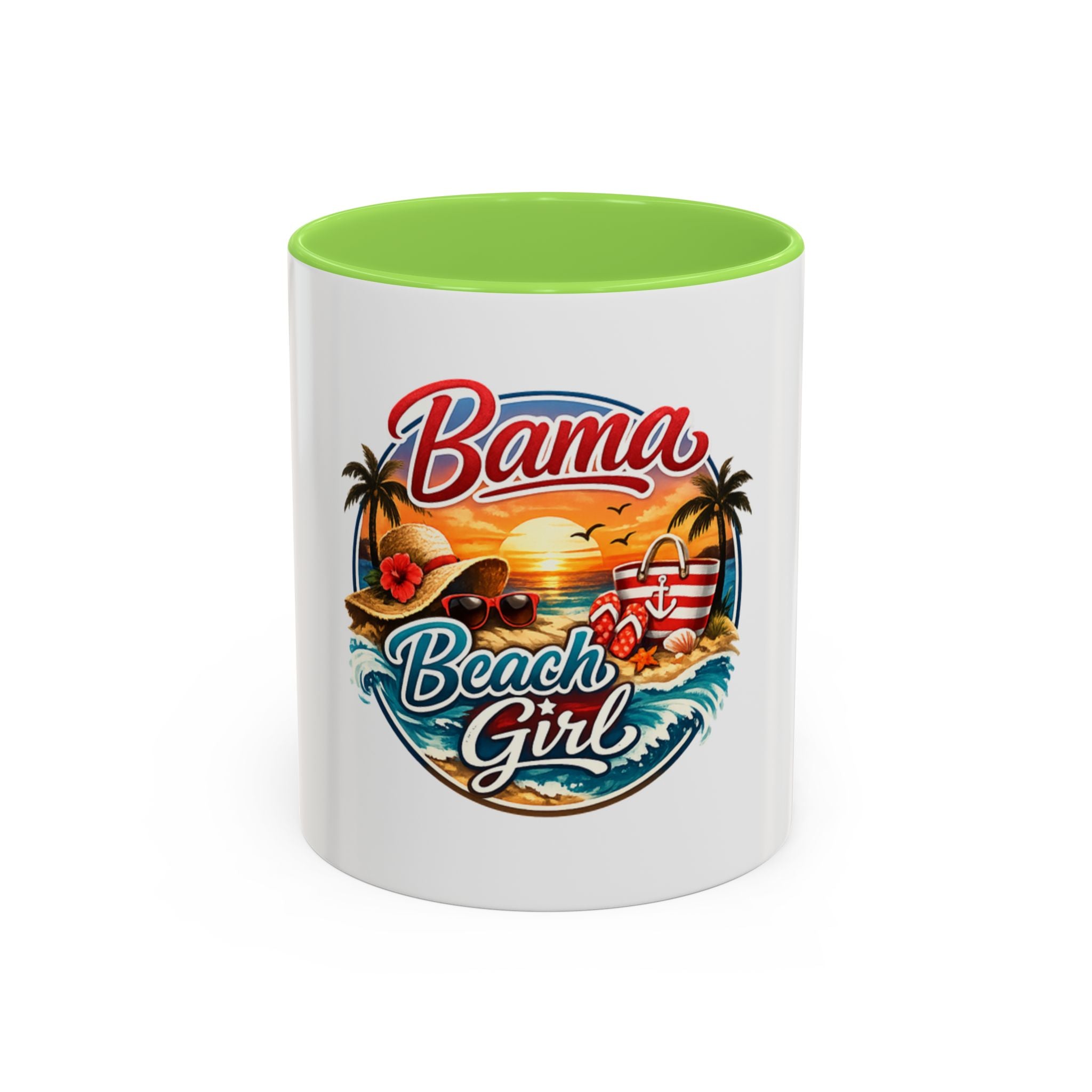 Bama Beach Girl Mug — Retro Tropical Sunset Coffee Cup (11oz & 15oz)
