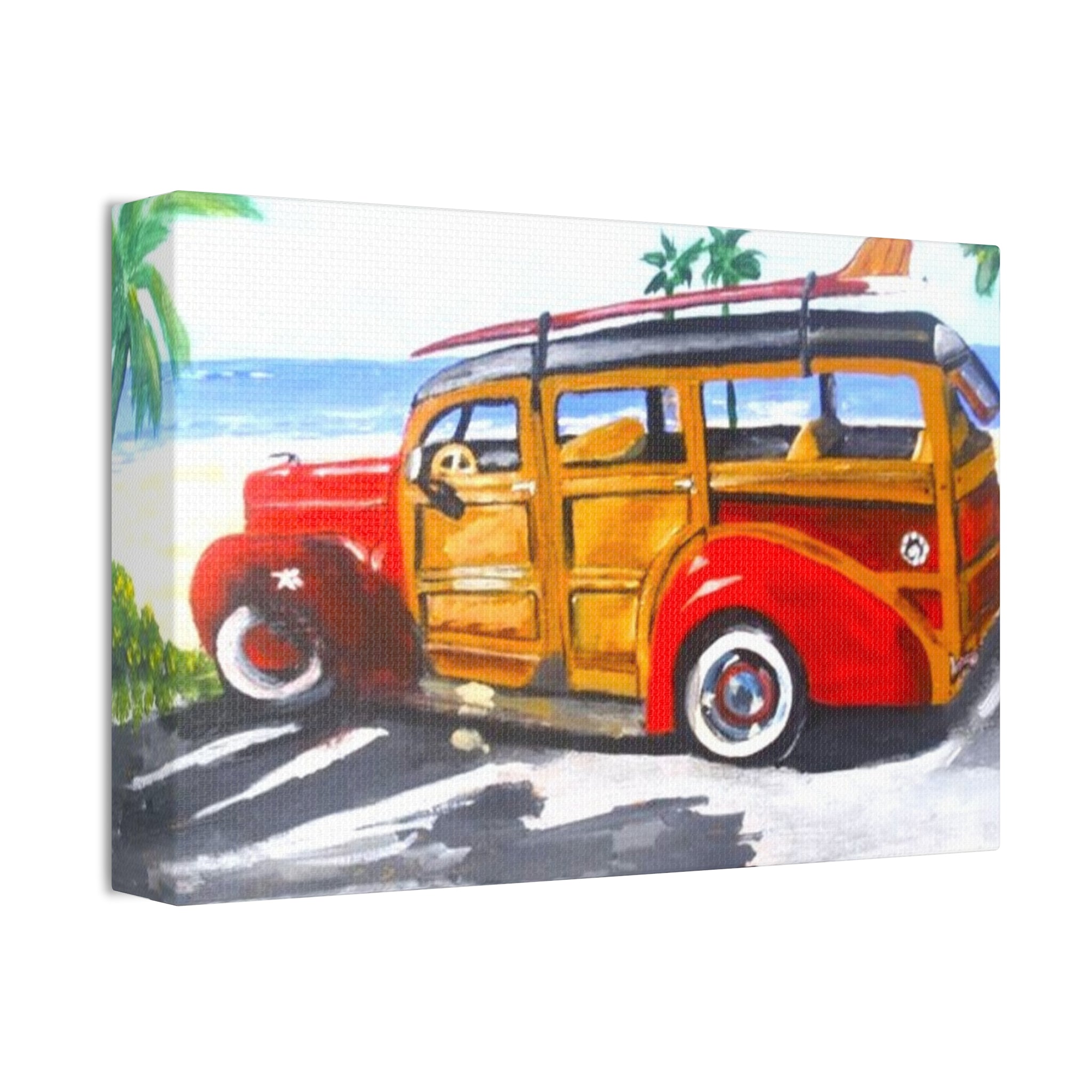 Vintage Surf Woody Canvas Print — Stretched 1.5" Beach Wall Art