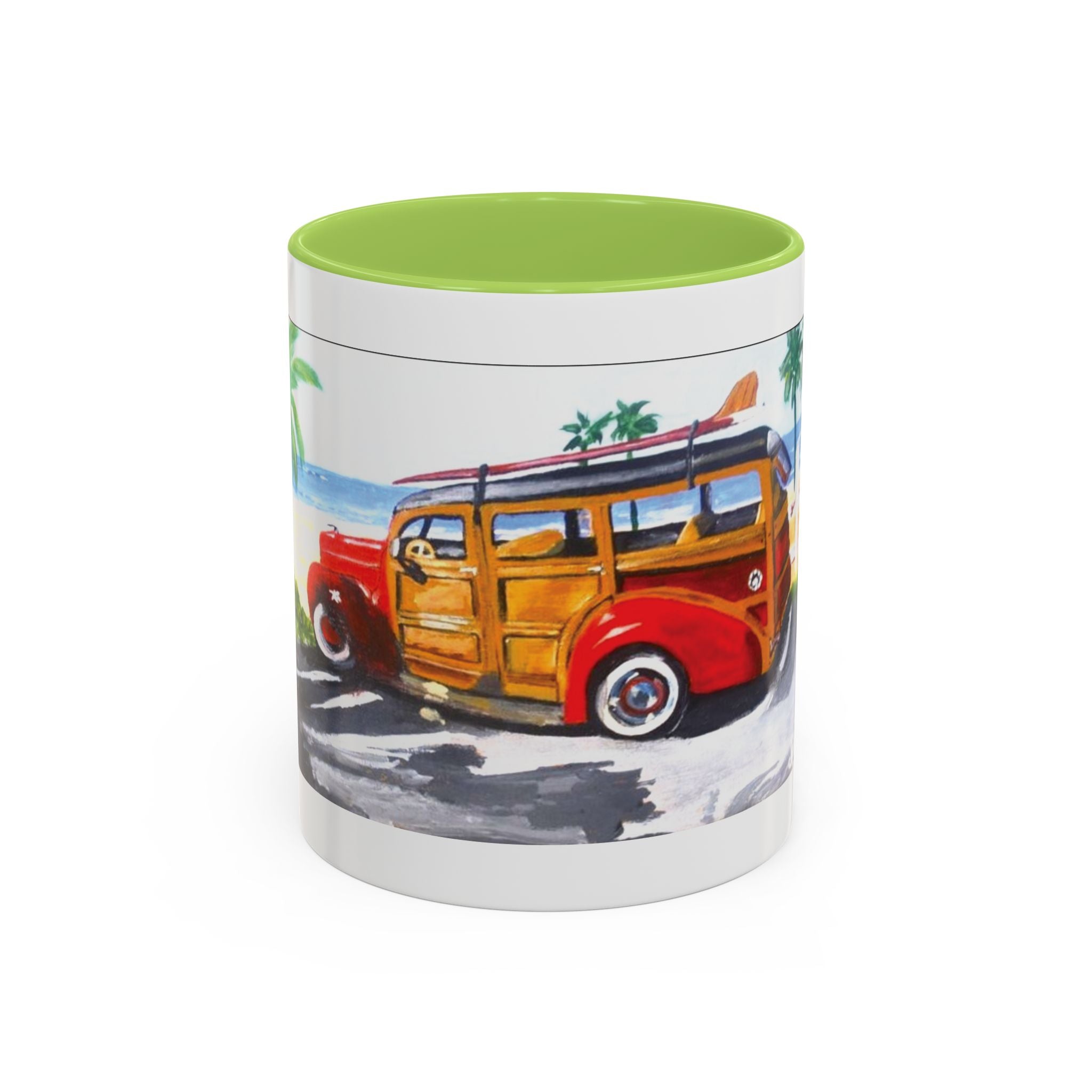 Surf Woody Beach Coffee Mug — Tropical Retro Van Accent Mug (11/15oz)