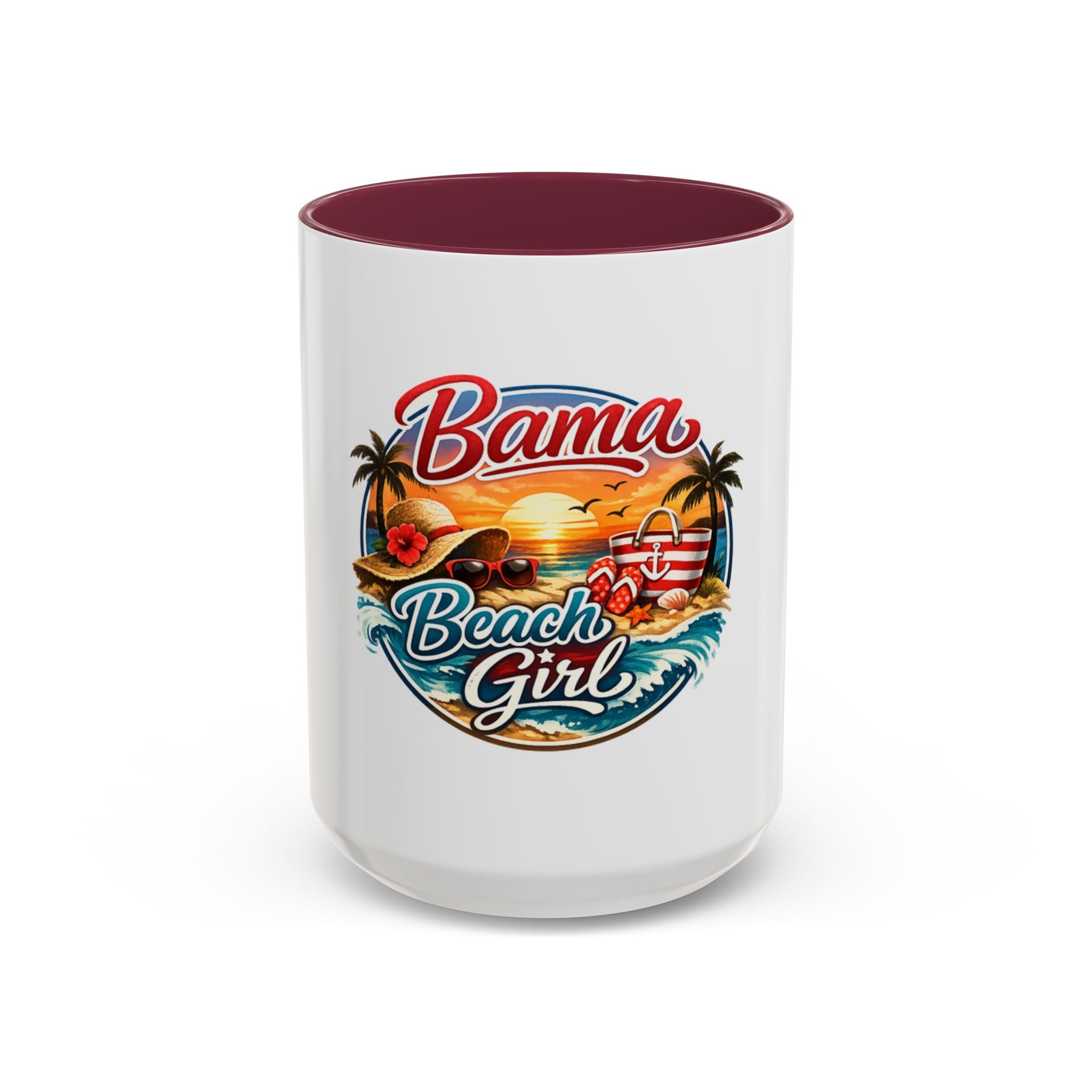 Bama Beach Girl Mug — Retro Tropical Sunset Coffee Cup (11oz & 15oz)