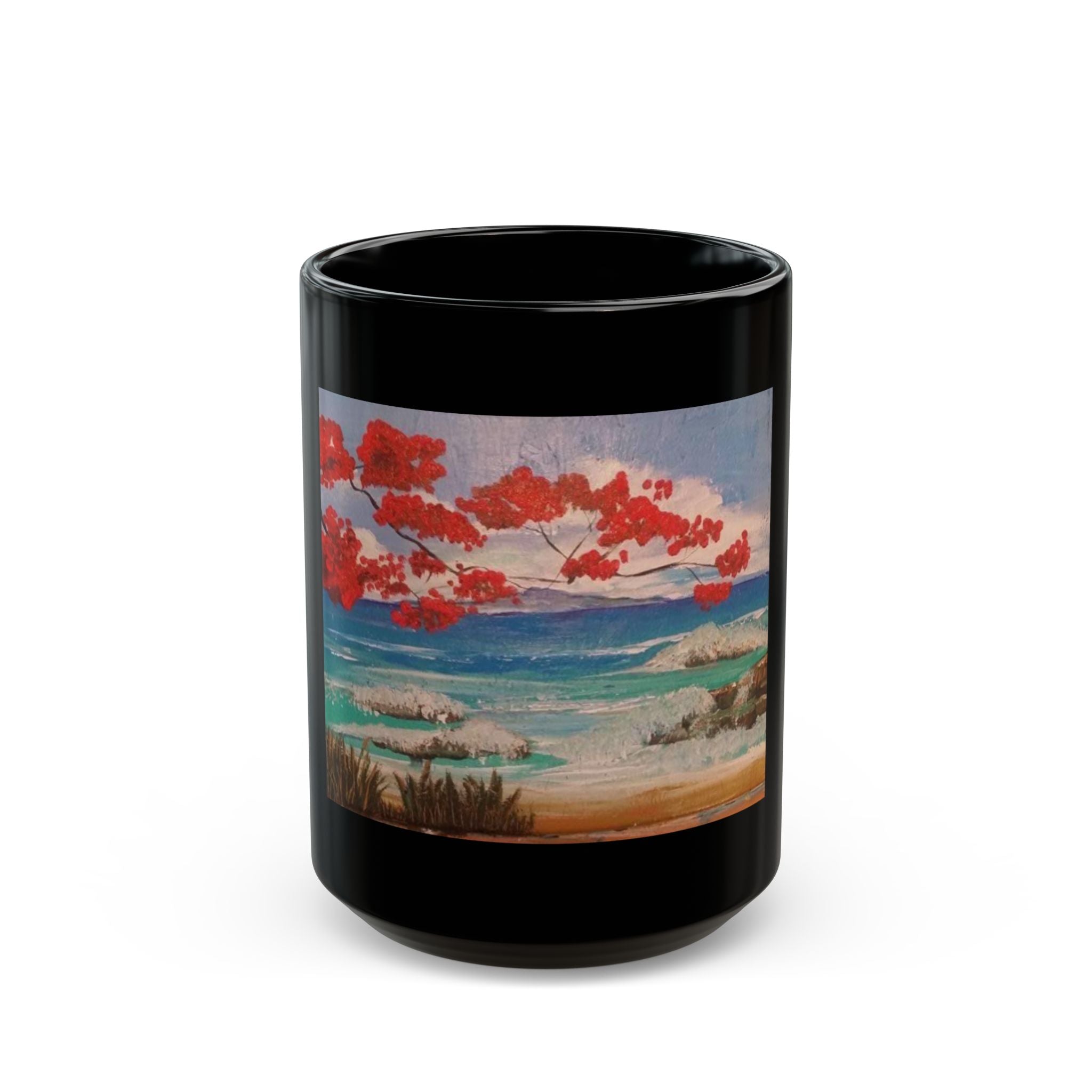 Beachscape Black Mug — Tropical Seascape Coffee Cup