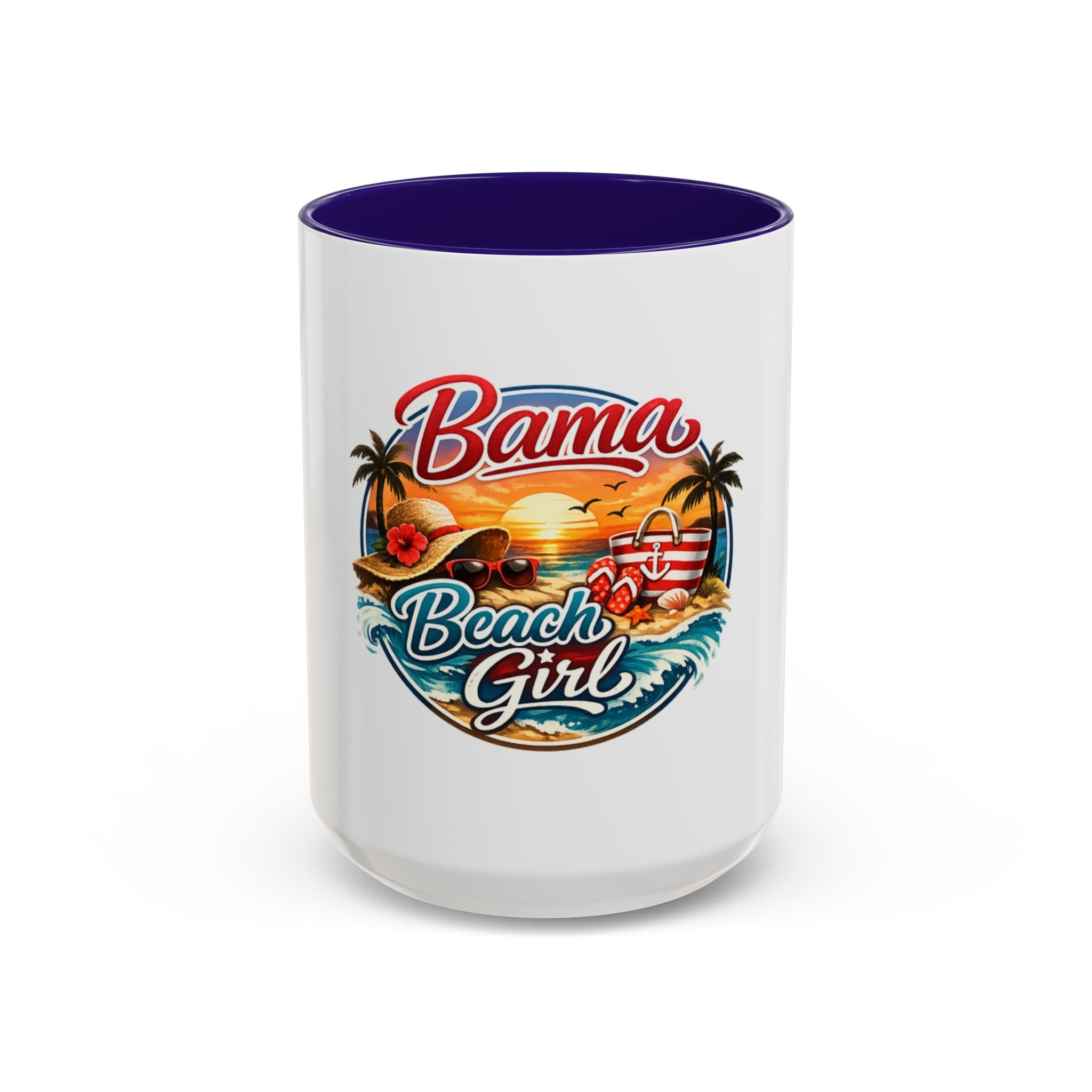 Bama Beach Girl Mug — Retro Tropical Sunset Coffee Cup (11oz & 15oz)