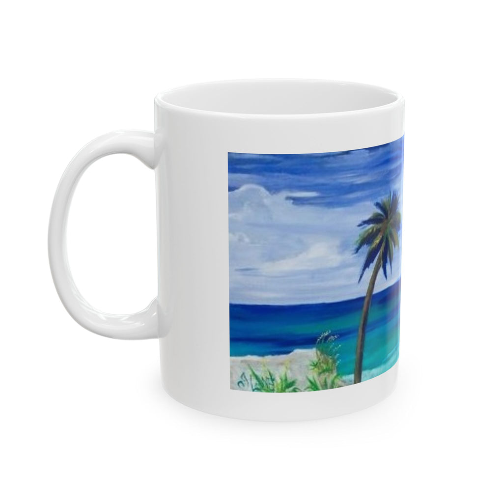 Tropical Palm Beach Mug — Ocean Sunrise Ceramic Coffee Cup (11oz)