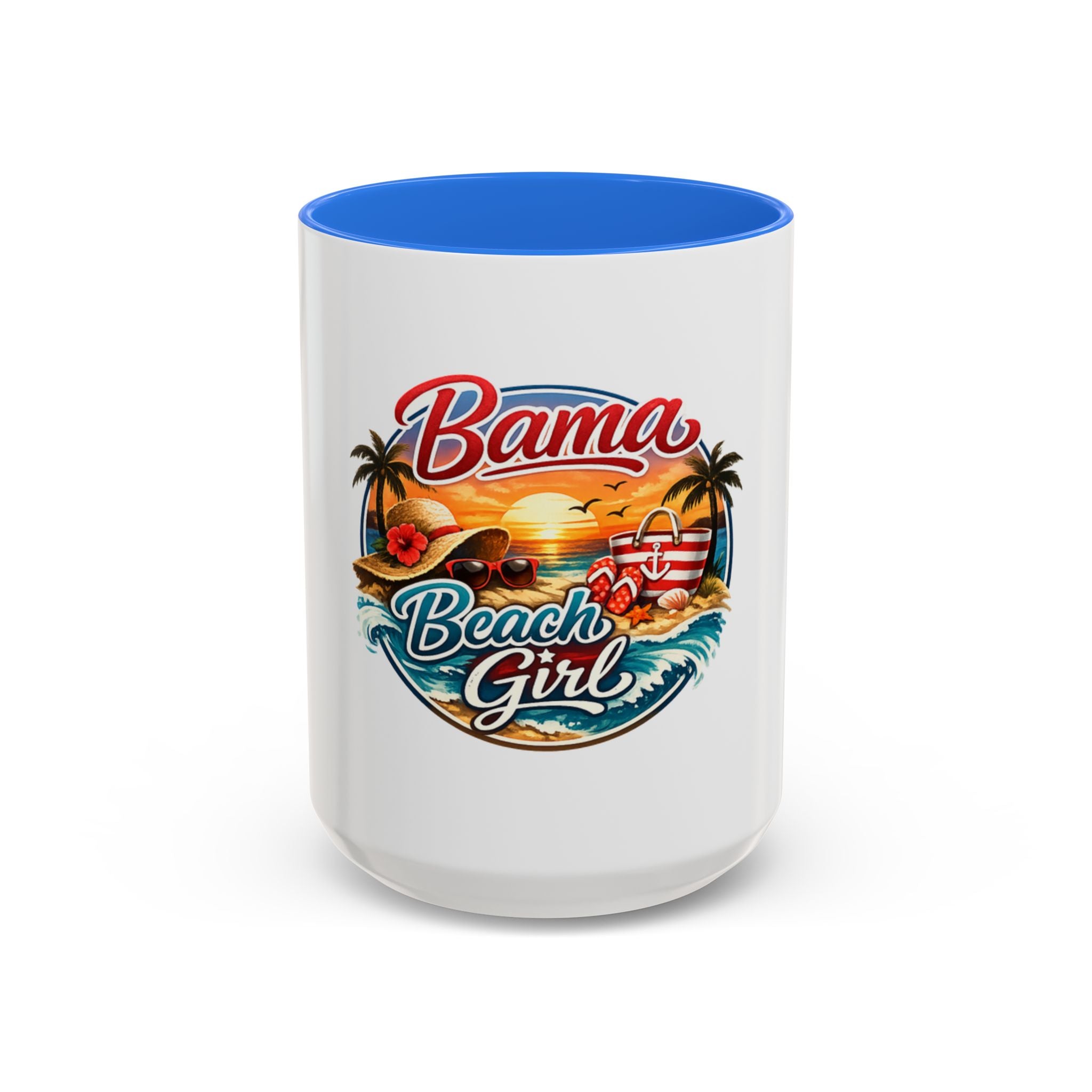 Bama Beach Girl Mug — Retro Tropical Sunset Coffee Cup (11oz & 15oz)