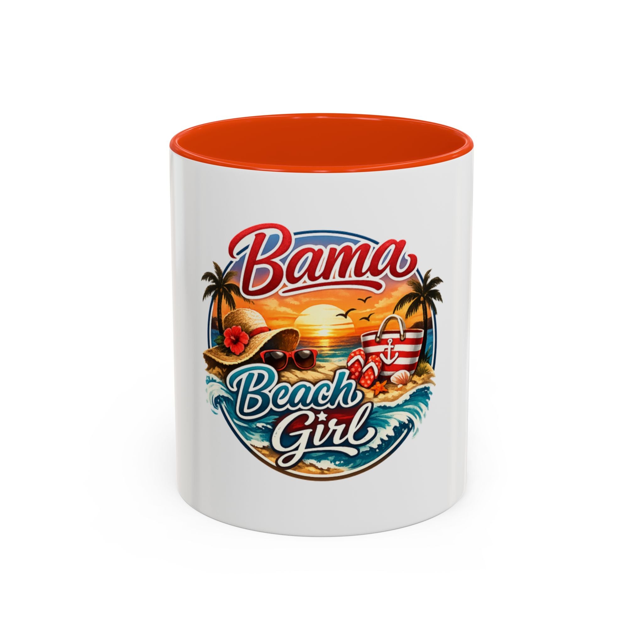 Bama Beach Girl Mug — Retro Tropical Sunset Coffee Cup (11oz & 15oz)