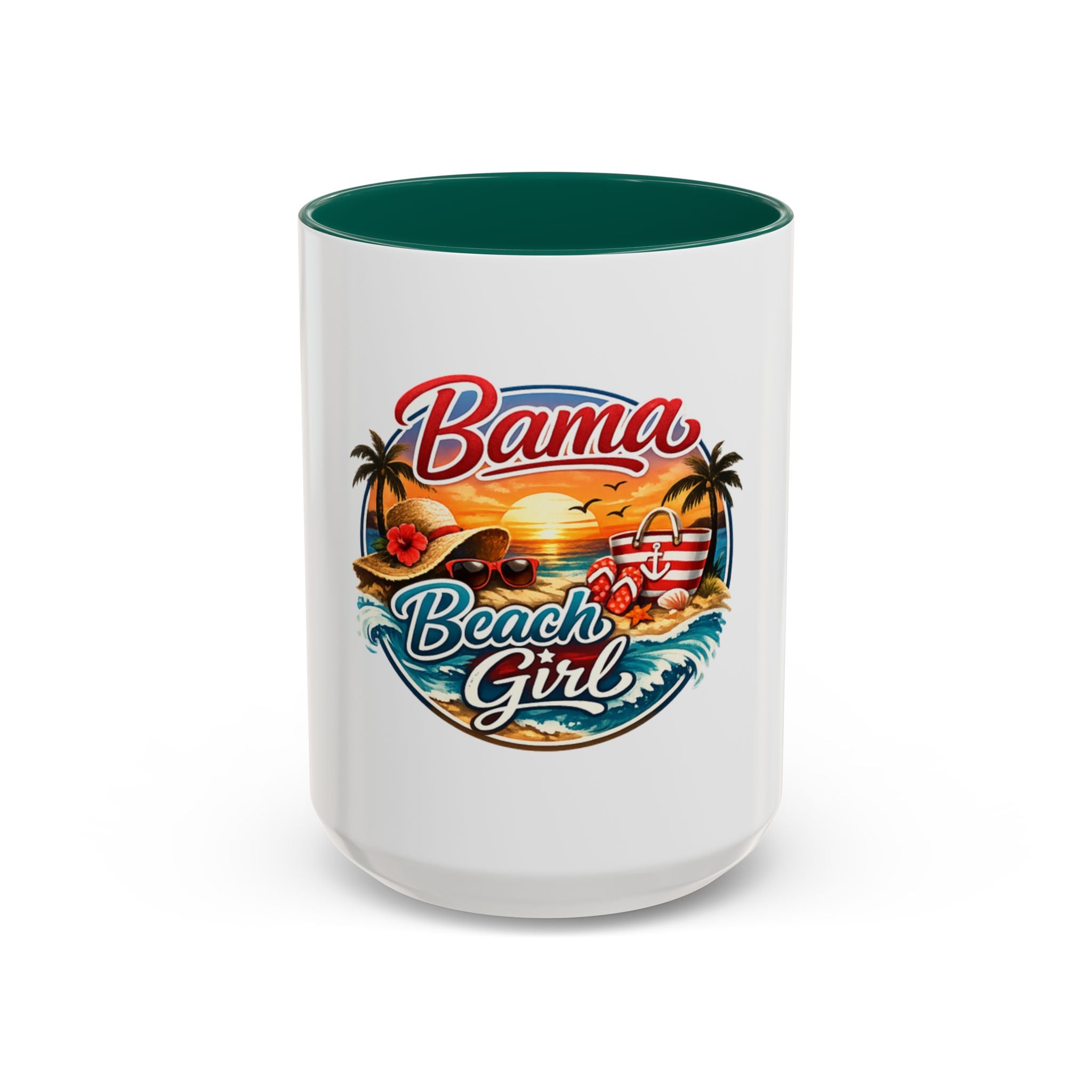 Bama Beach Girl Mug — Retro Tropical Sunset Coffee Cup (11oz & 15oz)