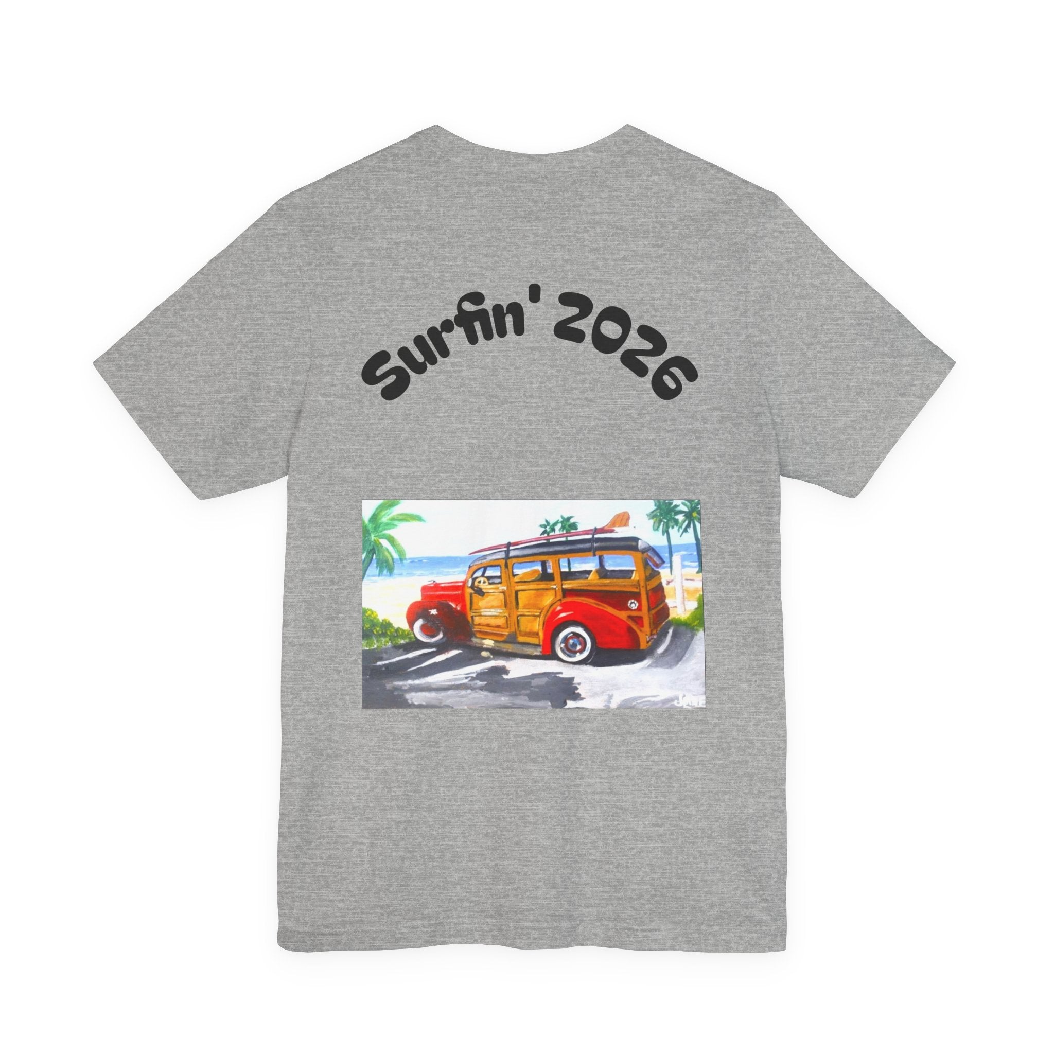 Surfin' 2026 Woody Station Wagon T-Shirt — Vintage Beach Surf Tee