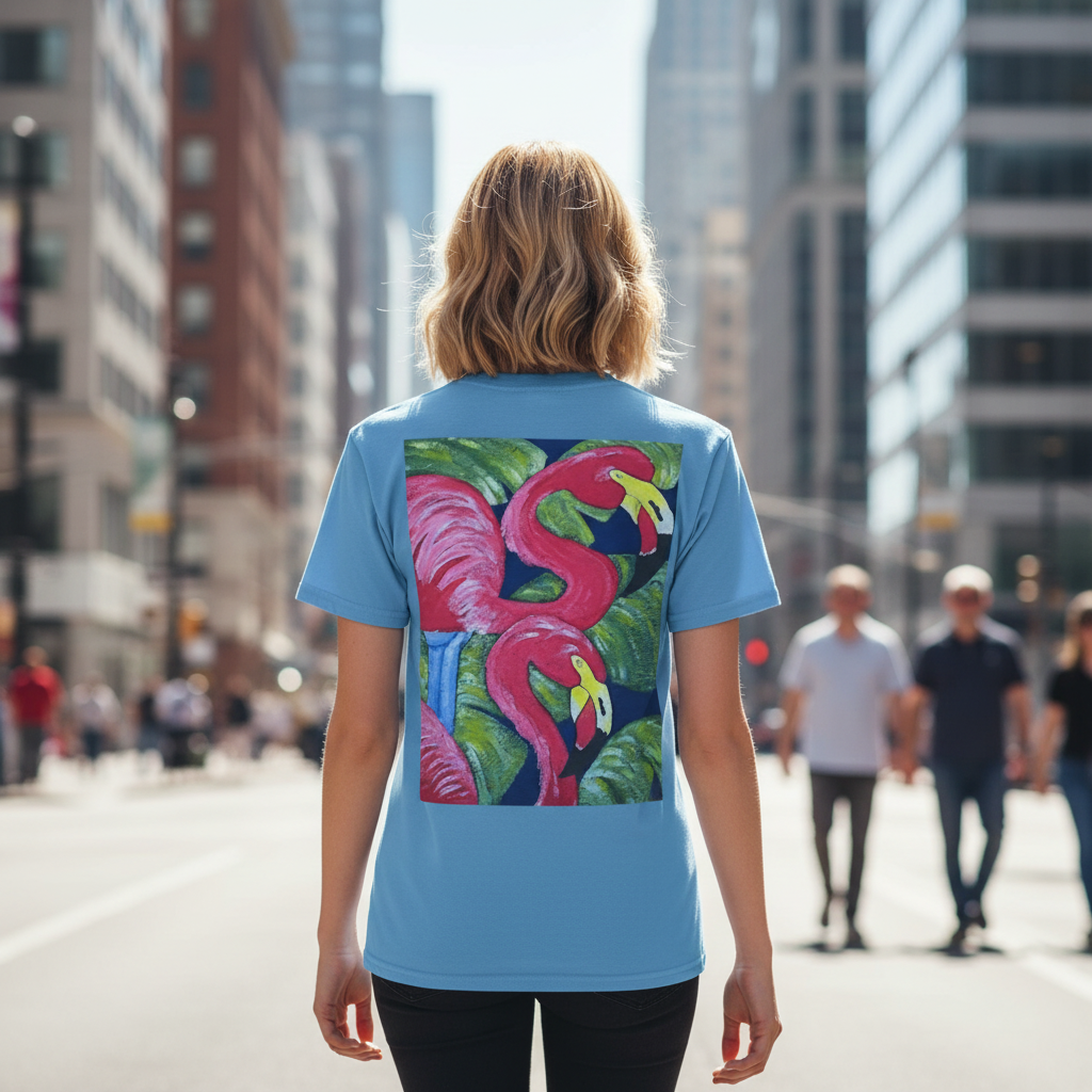 Pink Flamingo Beach T-Shirt — Tropical Sunset Graphic Tee