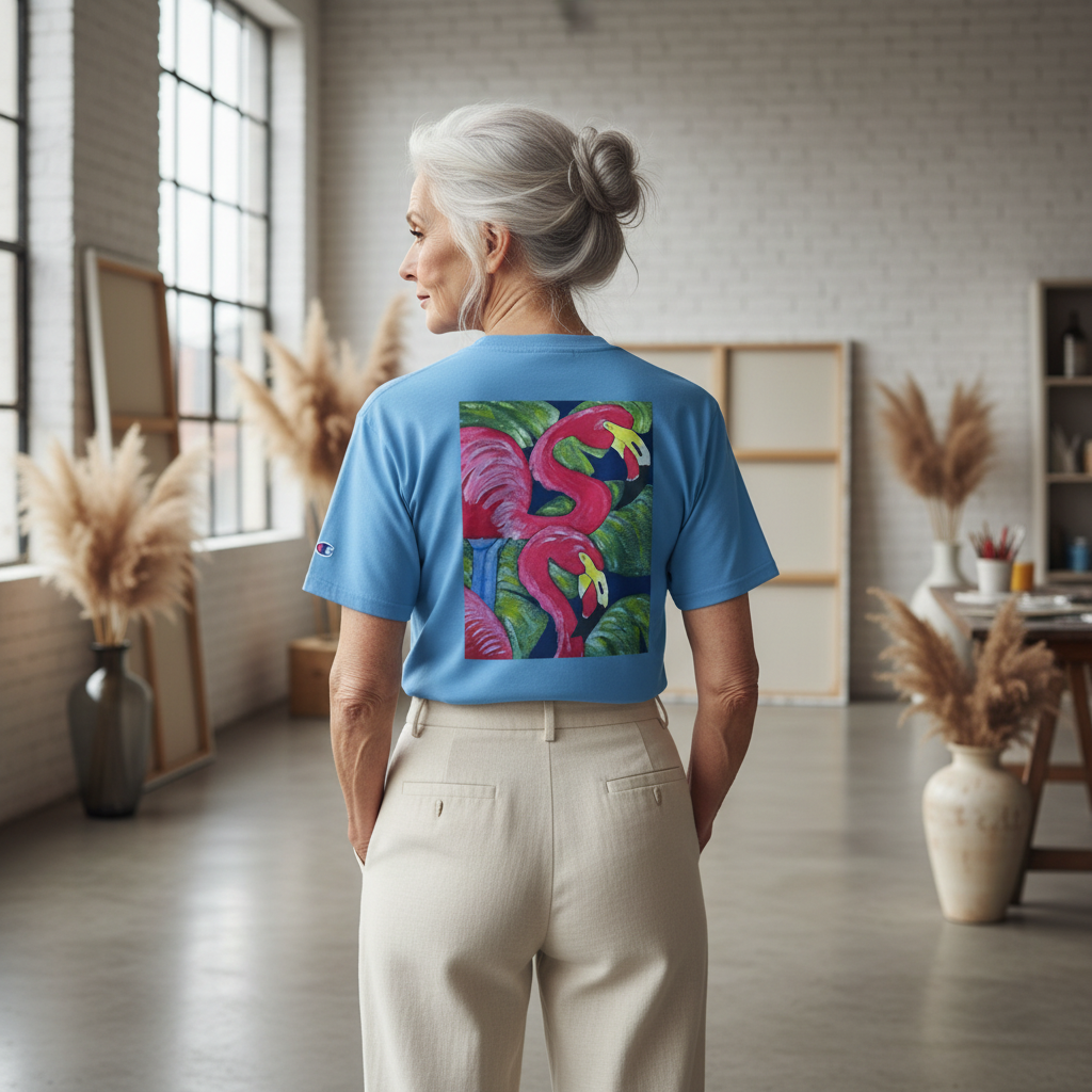 Pink Flamingo Beach T-Shirt — Tropical Sunset Graphic Tee