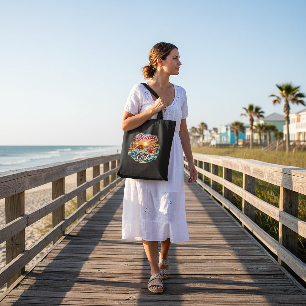 Tote — "Bama Beach Girl" Vintage Sunset Cotton Canvas Tote