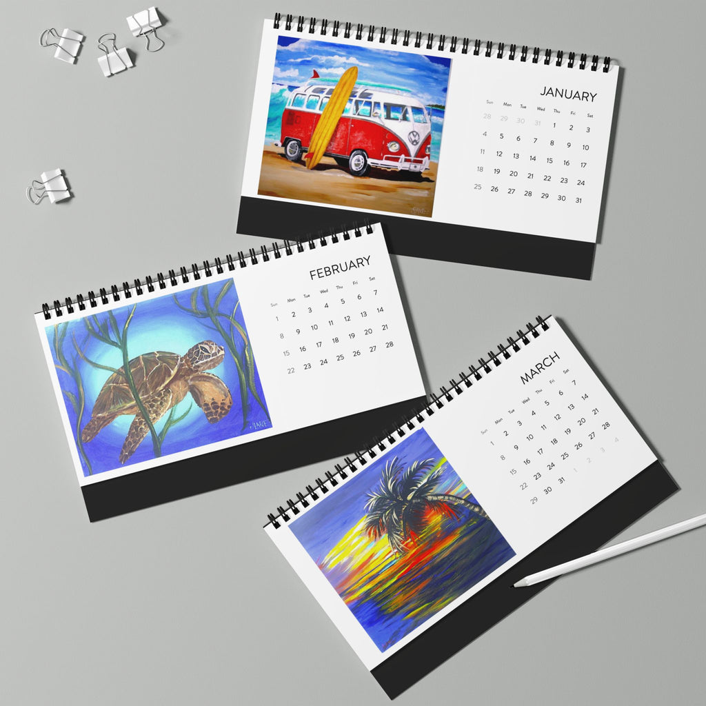 2026 Desktop Calendar - Grid Monthly Desk Calendar with Tropical Art