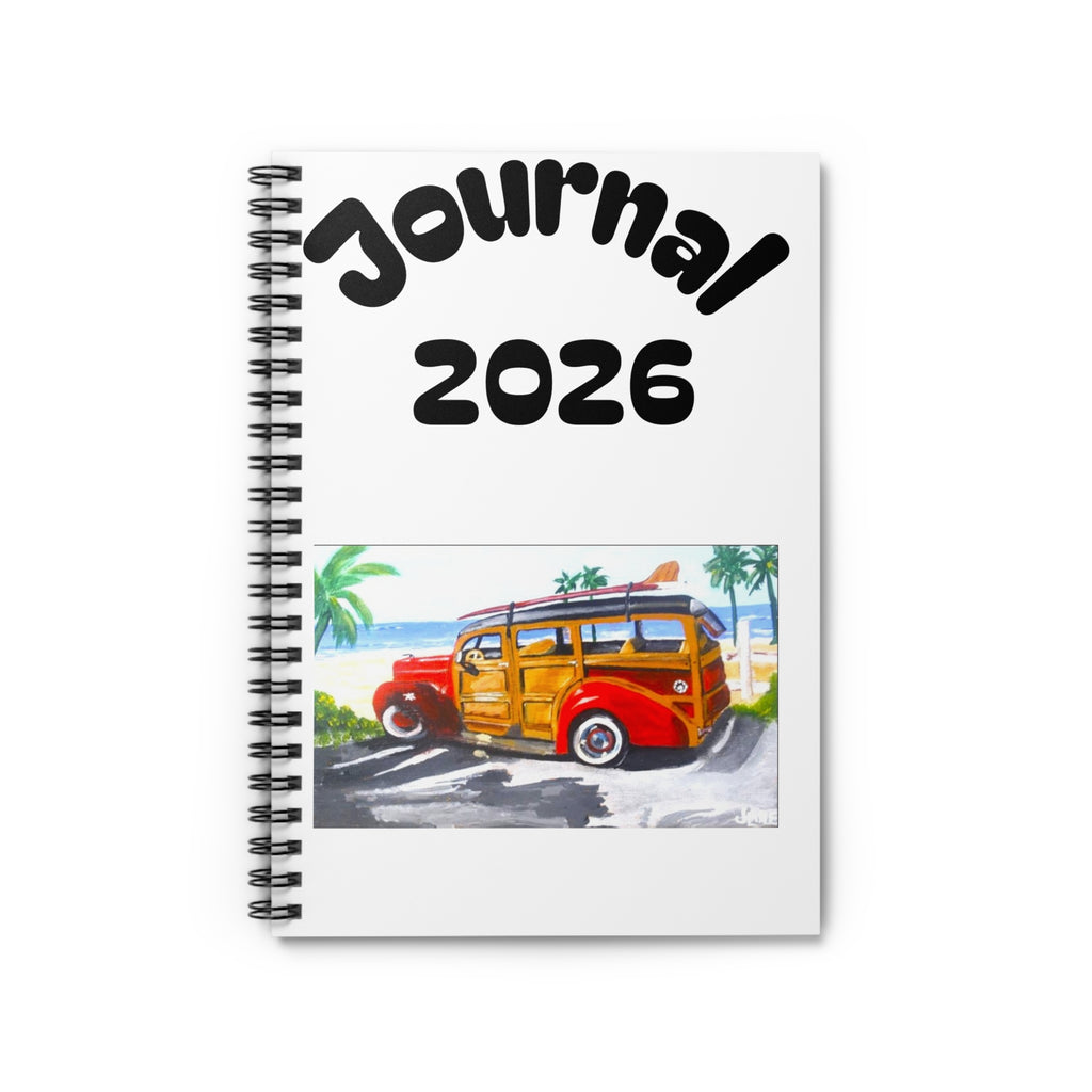 2026 Beach Cruiser Journal — Spiral Notebook with Retro Woody Surf Van Cover