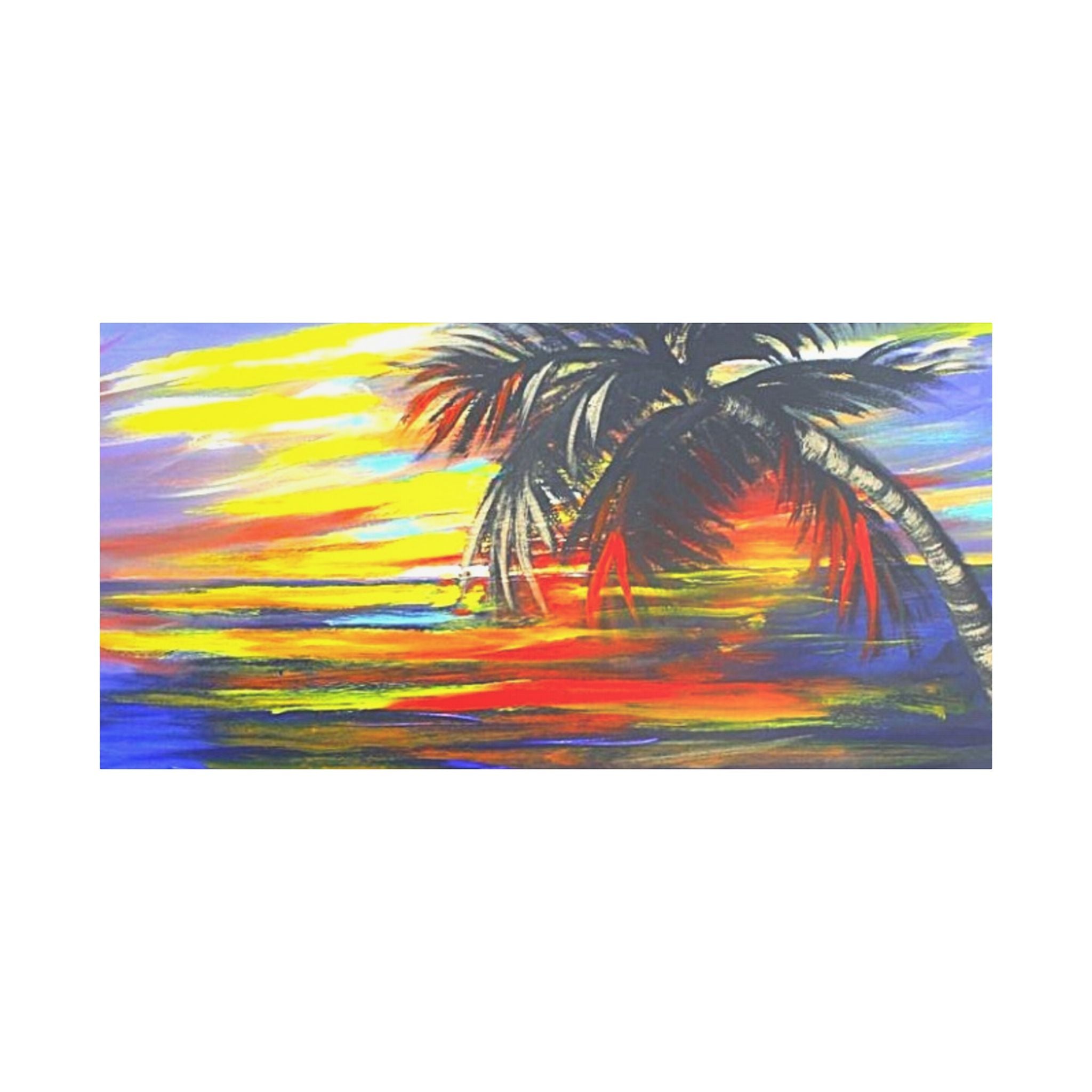 Tropical Sunset Palm Canvas Print — Vibrant Beach Landscape Wall Art