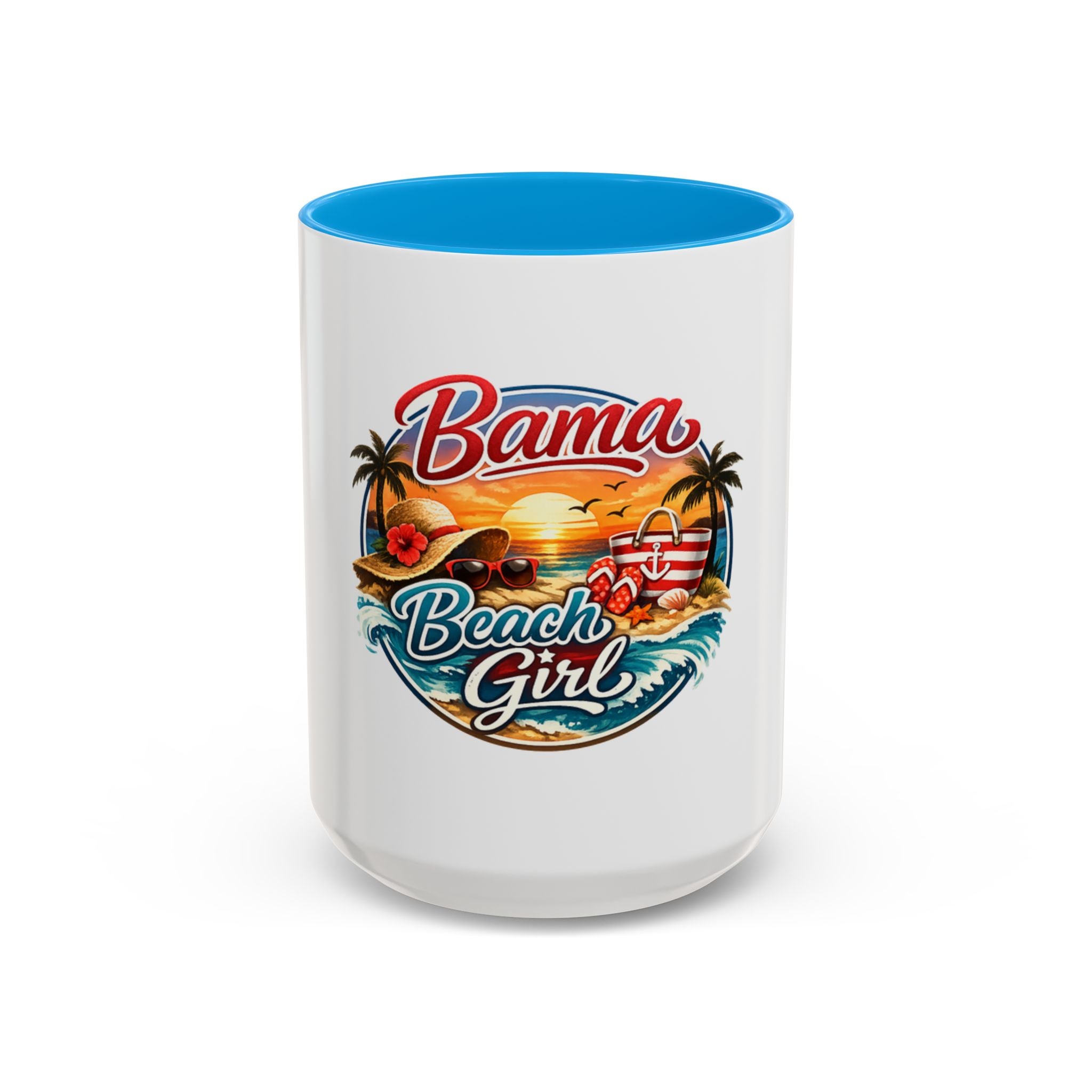 Bama Beach Girl Mug — Retro Tropical Sunset Coffee Cup (11oz & 15oz)