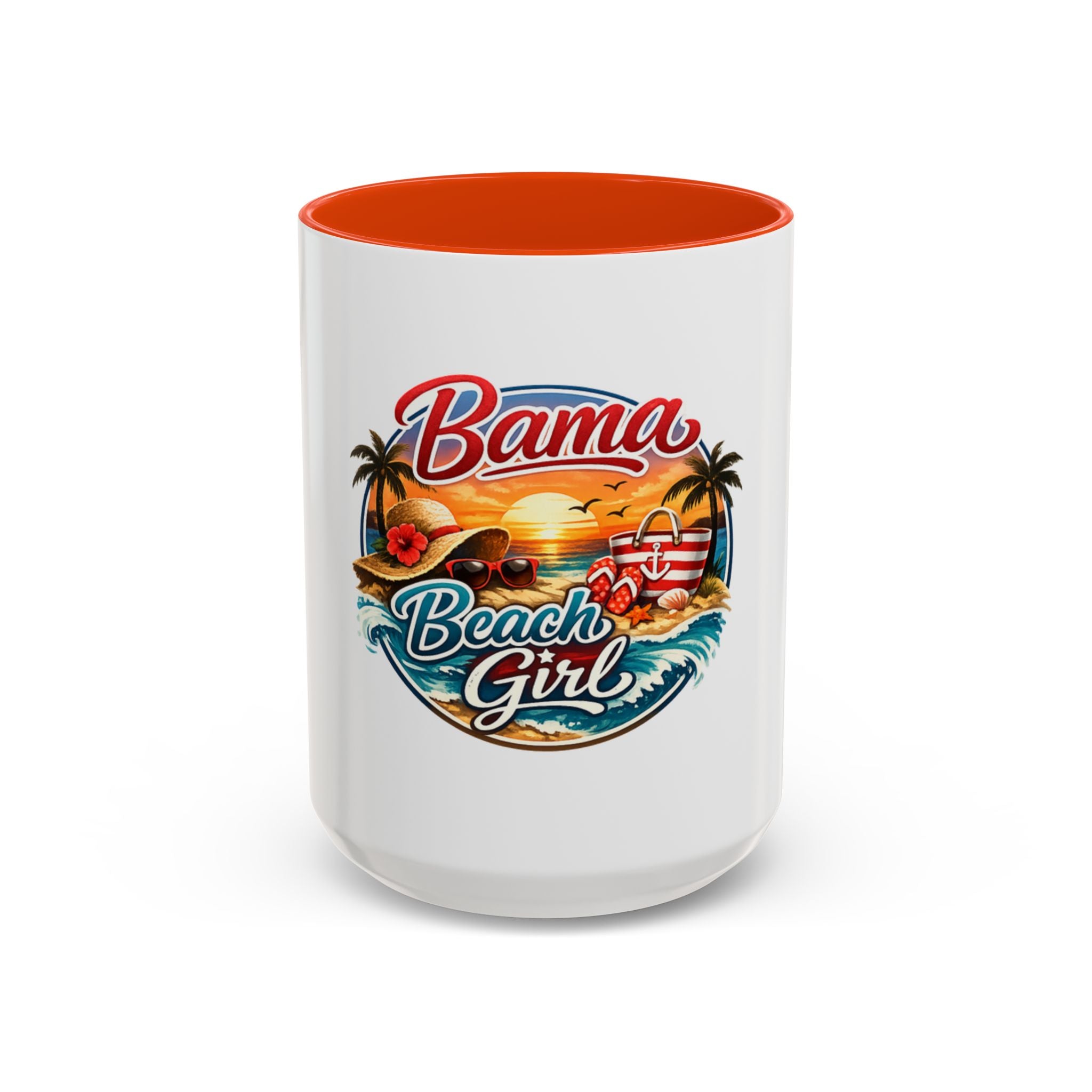 Bama Beach Girl Mug — Retro Tropical Sunset Coffee Cup (11oz & 15oz)