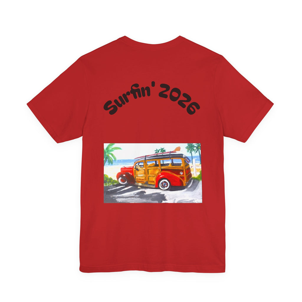 Surfin' 2026 Woody Station Wagon T-Shirt — Vintage Beach Surf Tee