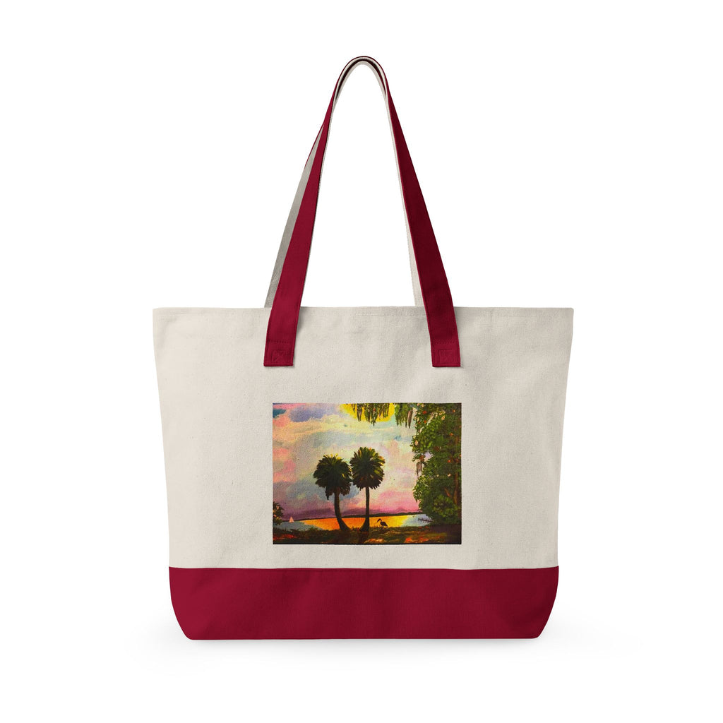 Canvas Tote Bag — Tropical Sunset Beach Design Zippered Tote