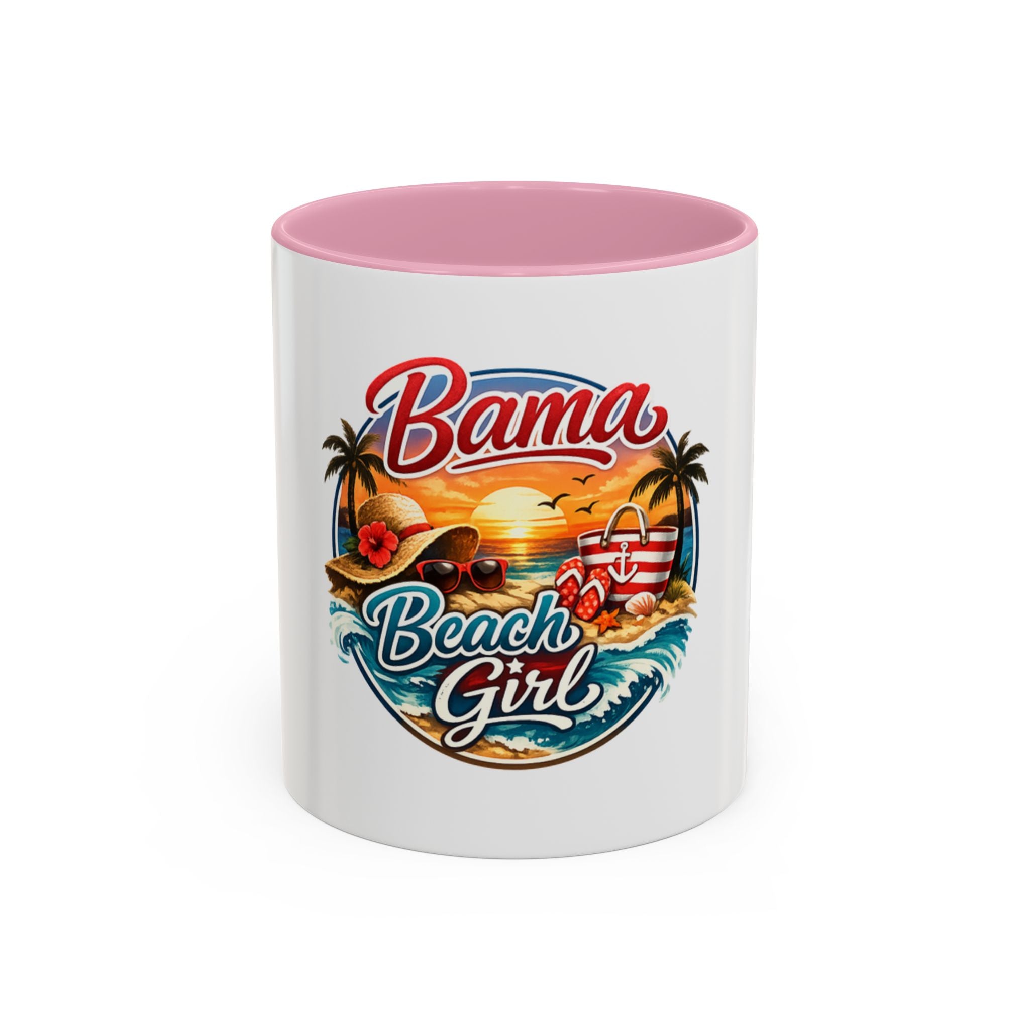 Bama Beach Girl Mug — Retro Tropical Sunset Coffee Cup (11oz & 15oz)