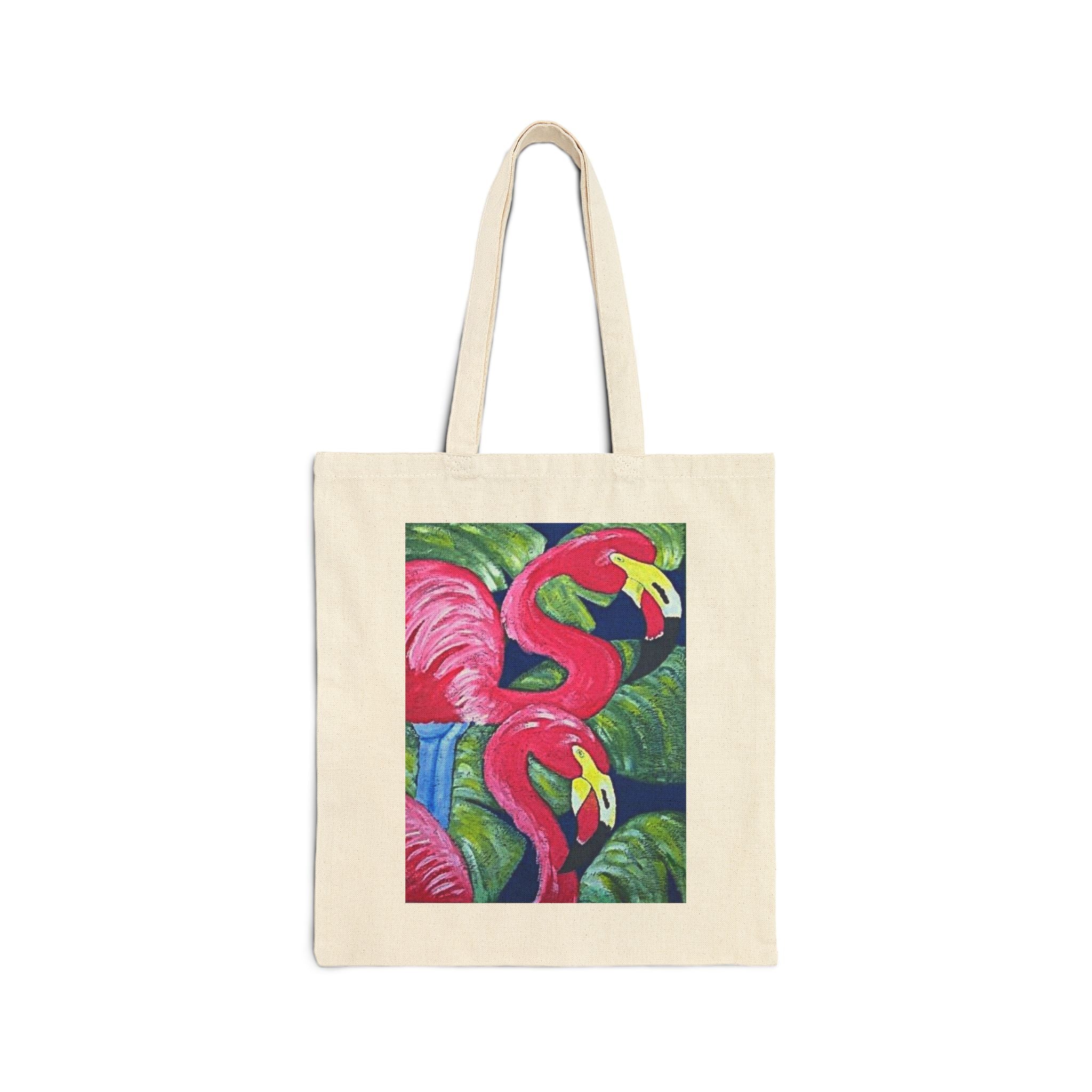 Flamingo Duo Cotton Tote Bag — Tropical Art Canvas Shopper