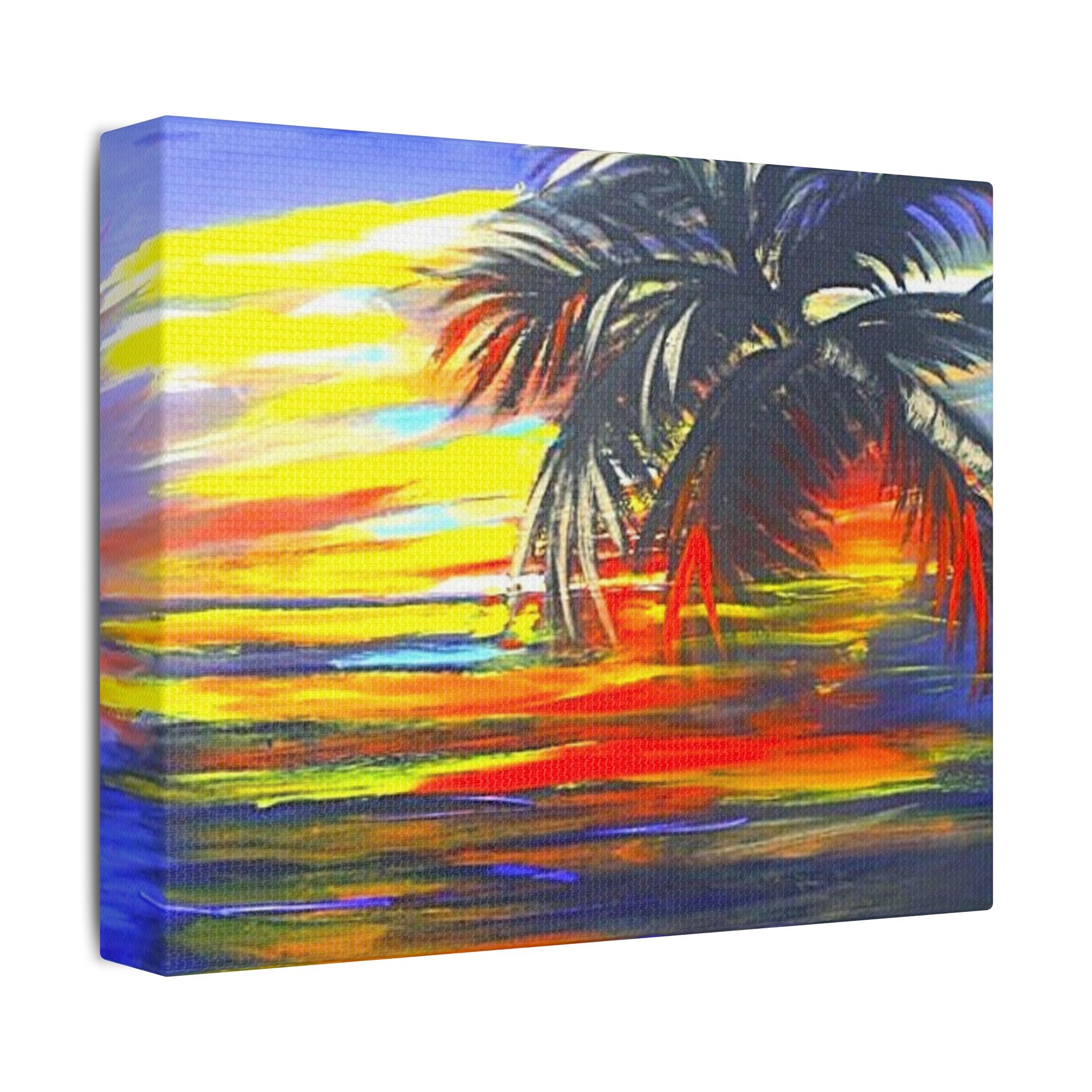 Tropical Sunset Palm Canvas Print — Vibrant Beach Landscape Wall Art