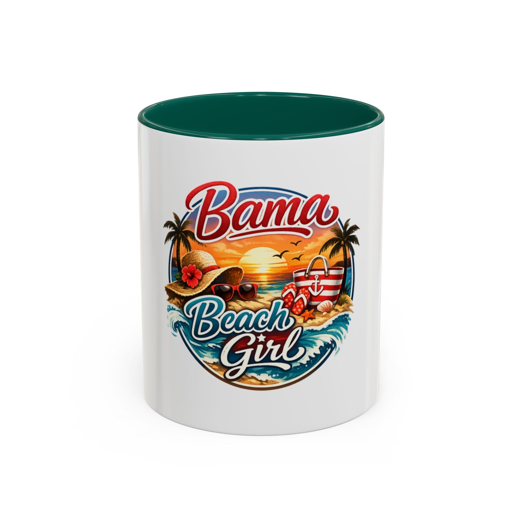 Bama Beach Girl Mug — Retro Tropical Sunset Coffee Cup (11oz & 15oz)