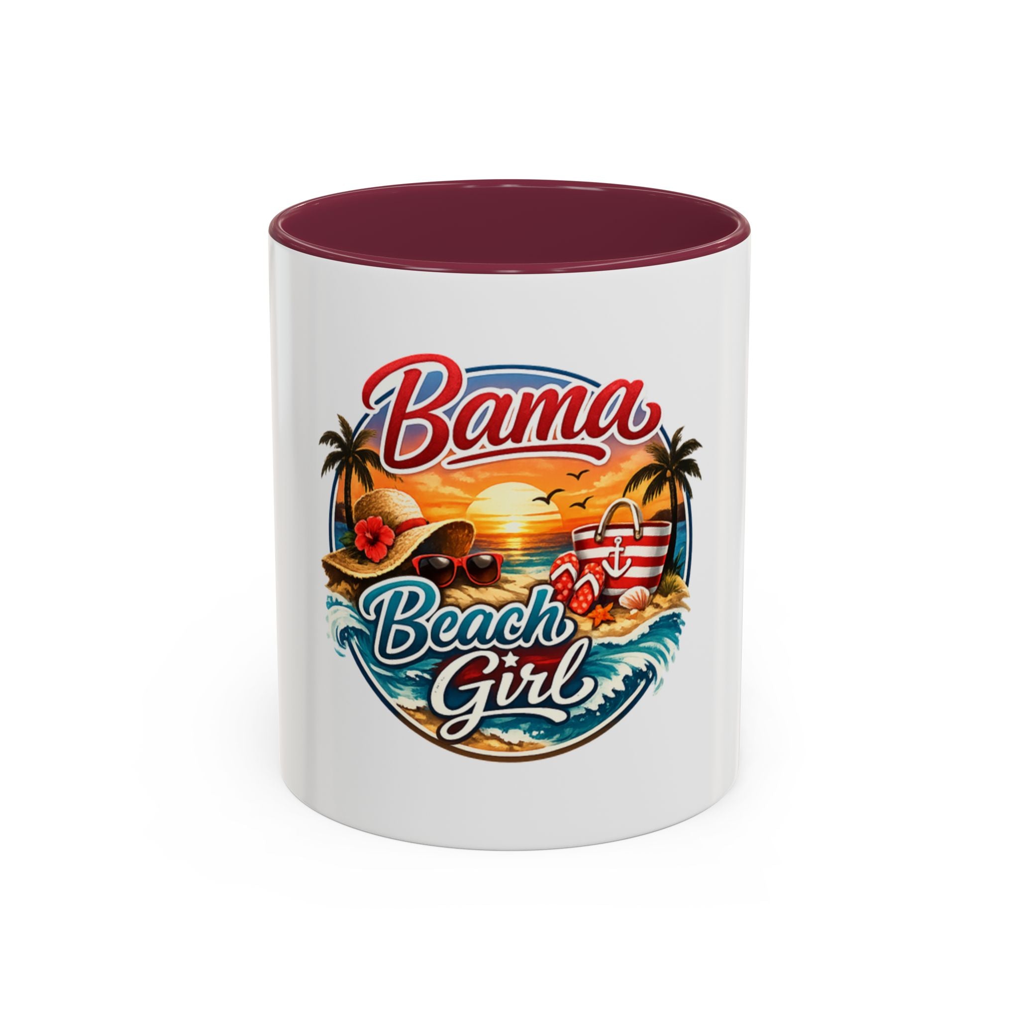 Bama Beach Girl Mug — Retro Tropical Sunset Coffee Cup (11oz & 15oz)