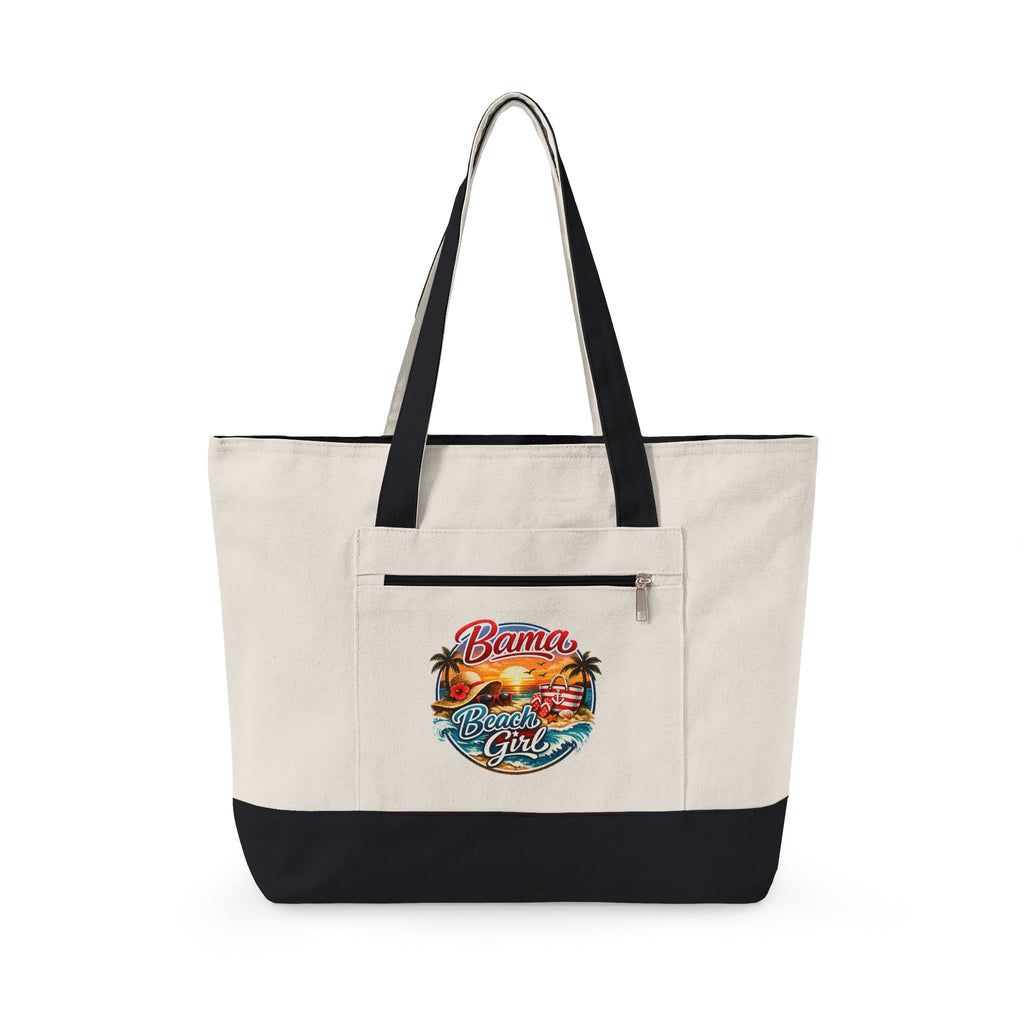 Canvas Tote Bag — Tropical Sunset Beach Design Zippered Tote