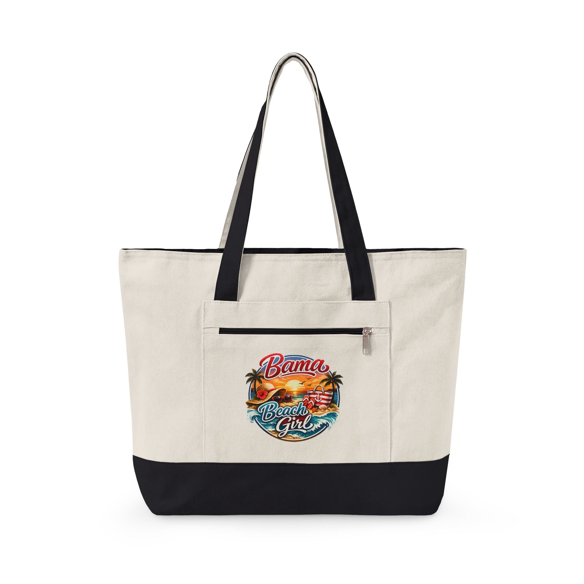 Canvas Tote Bag — Tropical Sunset Beach Design Zippered Tote