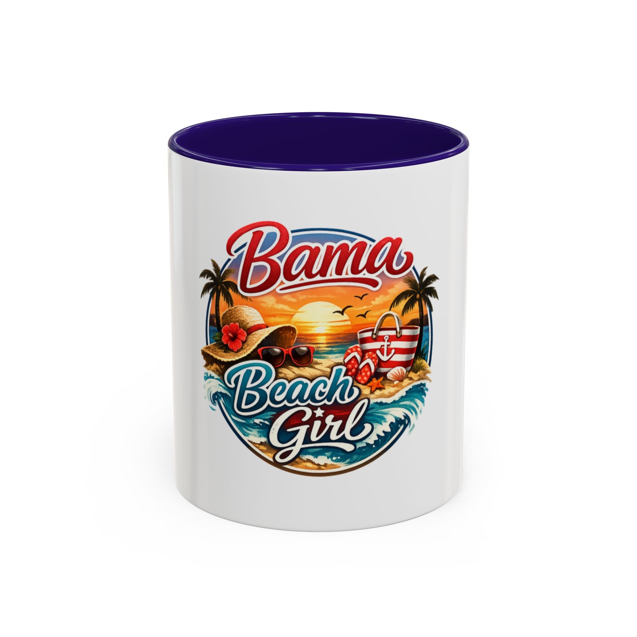 Bama Beach Girl Mug — Retro Tropical Sunset Coffee Cup (11oz & 15oz)