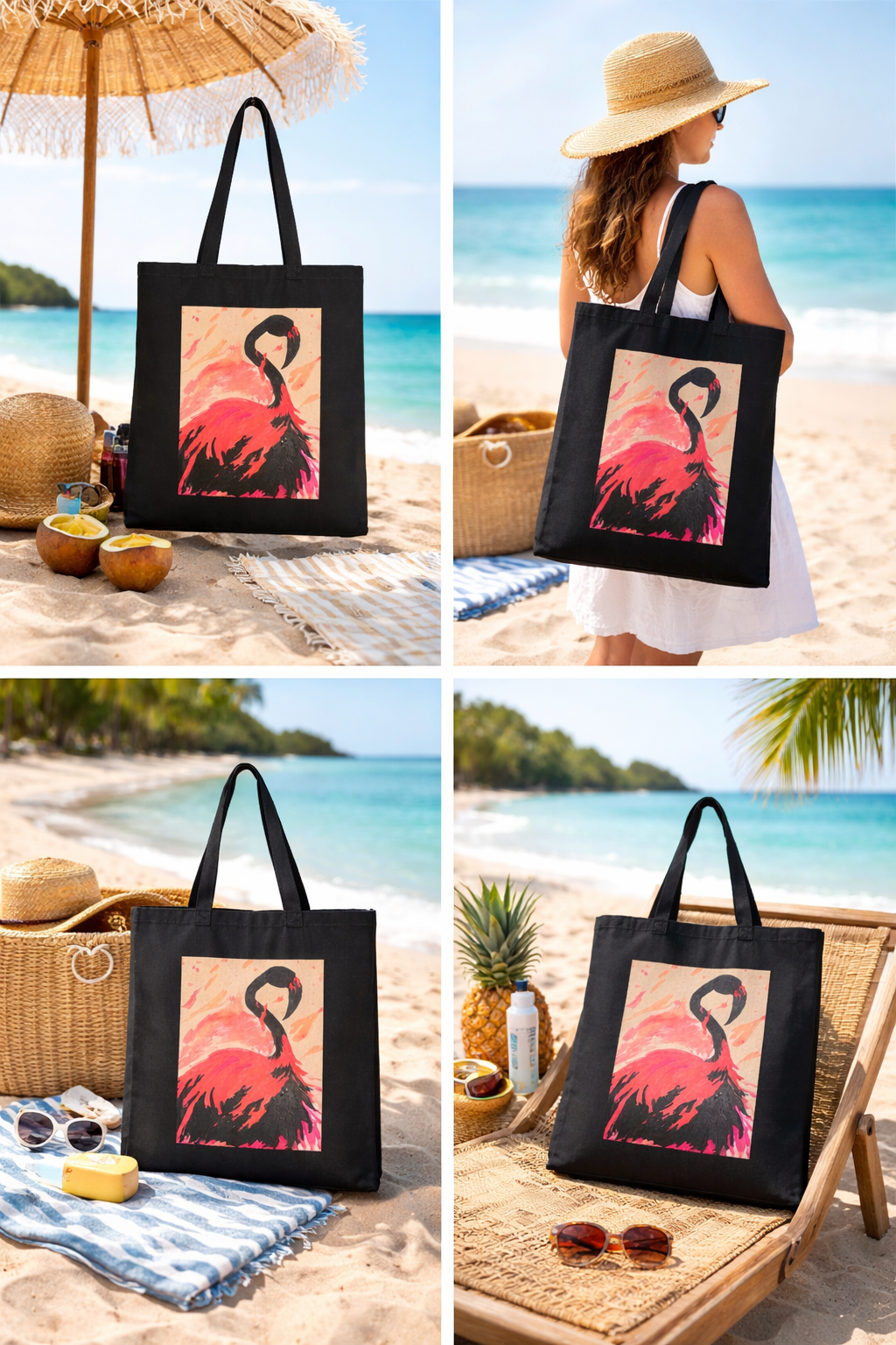 Flamingo Art Tote Bag – Vibrant Pink Sunset Canvas Tote
