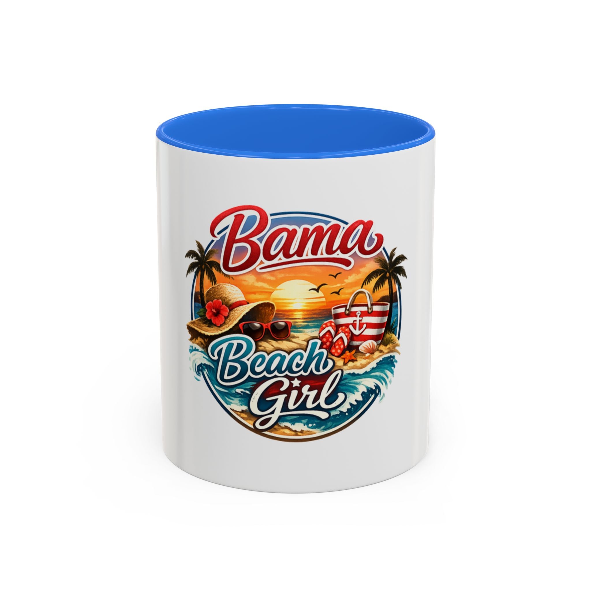 Bama Beach Girl Mug — Retro Tropical Sunset Coffee Cup (11oz & 15oz)