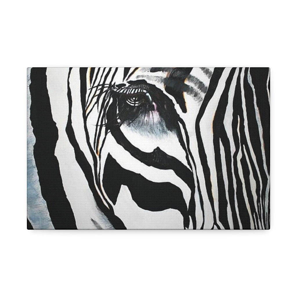 Zebra Eye Canvas Wall Art – Black & White Wildlife Print, 1.5" Stretched